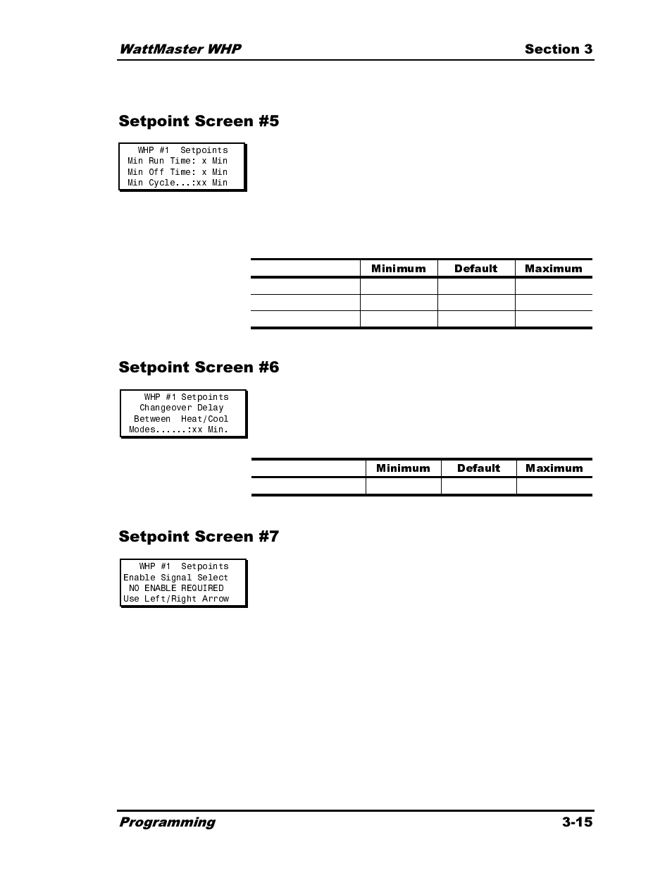 Minimum default maximum | Heat Controller Water Source Heat Pump User Manual | Page 63 / 126