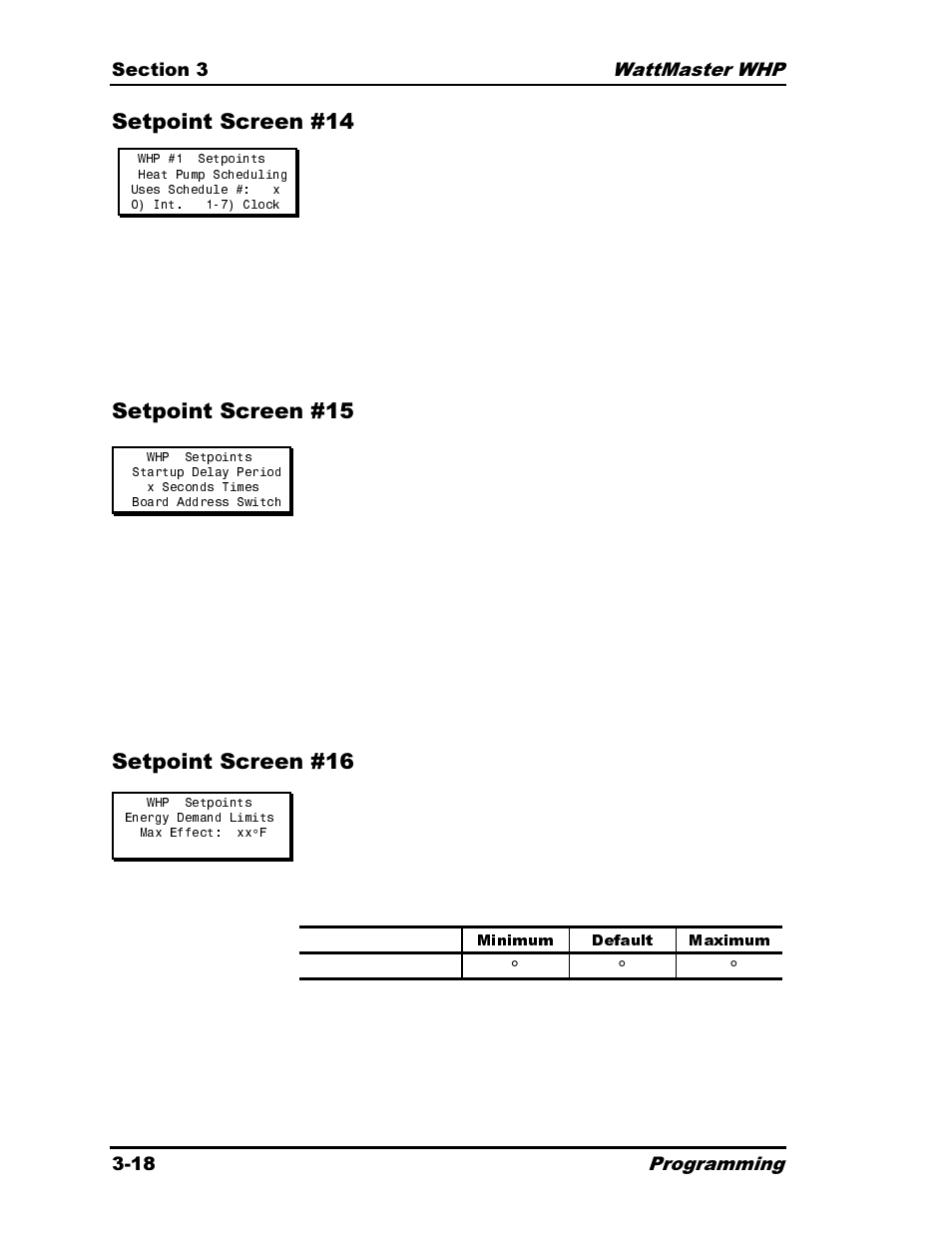 Minimum default maximum | Heat Controller Water Source Heat Pump User Manual | Page 66 / 126
