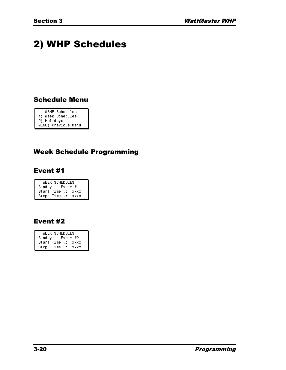 2) whp schedules | Heat Controller Water Source Heat Pump User Manual | Page 68 / 126