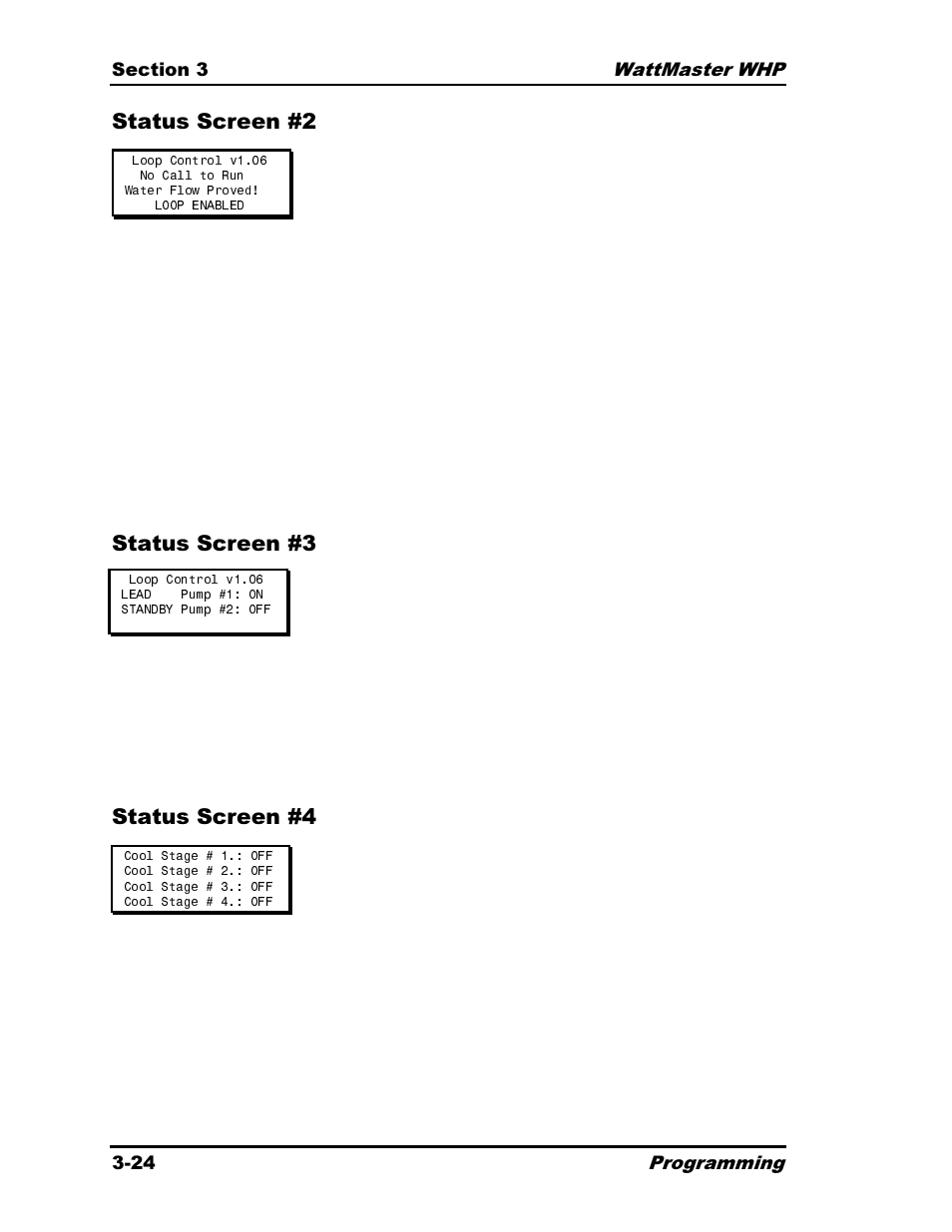 Status screen #2 status screen #3 status screen #4 | Heat Controller Water Source Heat Pump User Manual | Page 72 / 126