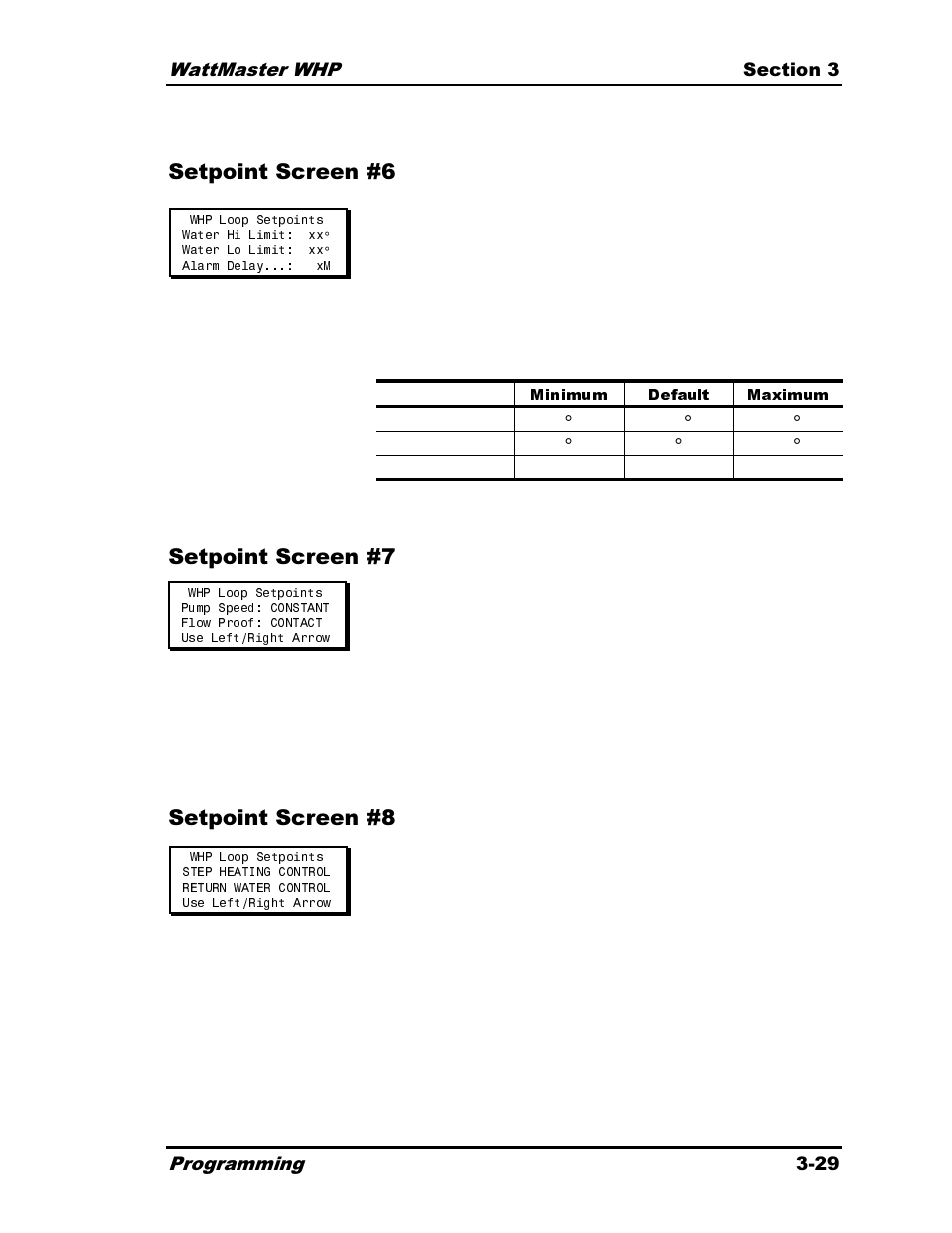 Minimum default maximum | Heat Controller Water Source Heat Pump User Manual | Page 77 / 126