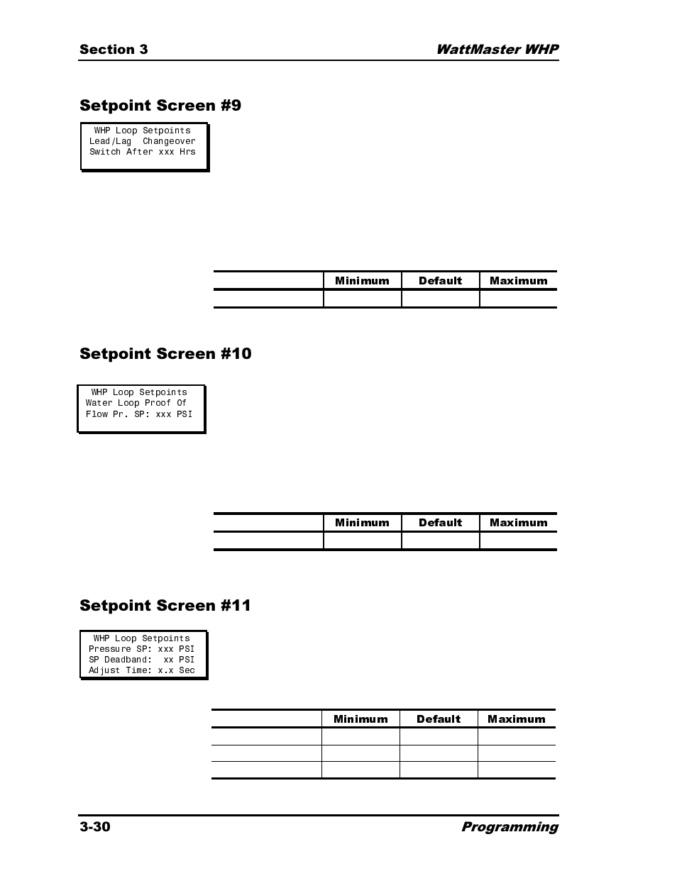 Minimum default maximum | Heat Controller Water Source Heat Pump User Manual | Page 78 / 126
