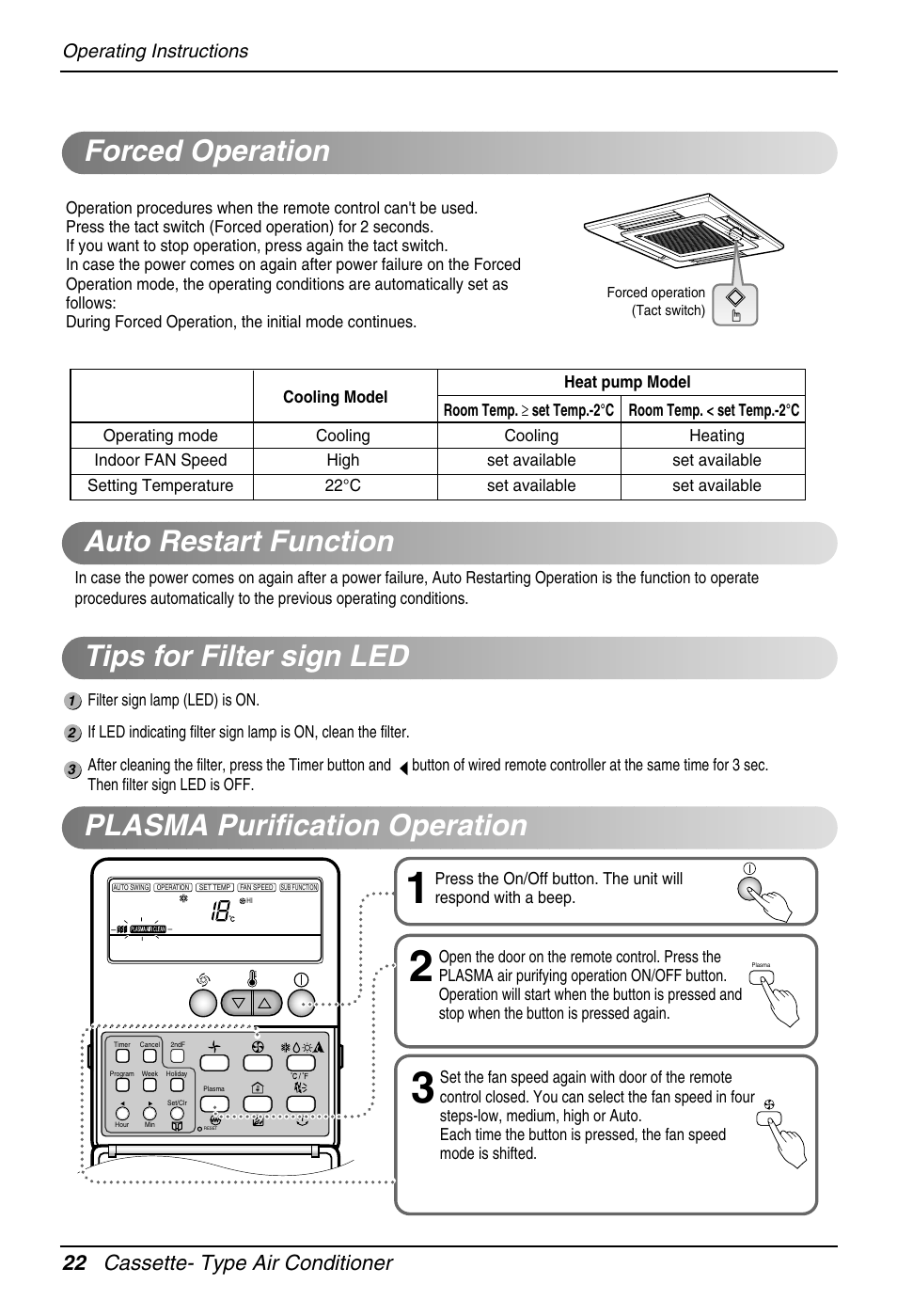 22 cassette- type air conditioner, Operating instructions | Heat Controller DMC36CA-1 User Manual | Page 22 / 27