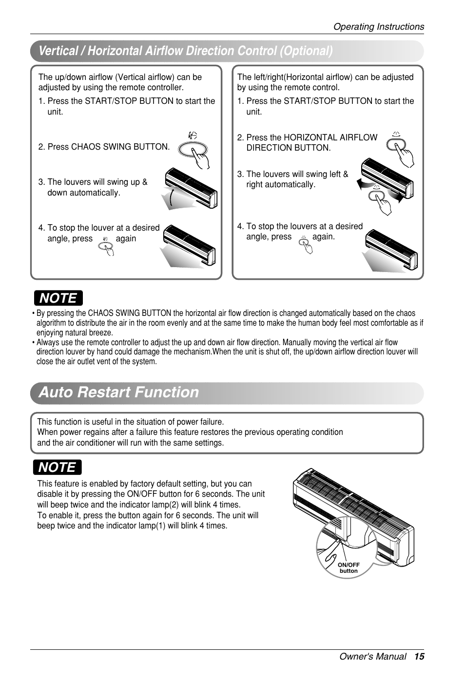 Auto restart function | Heat Controller VMH30SB-1 User Manual | Page 16 / 19