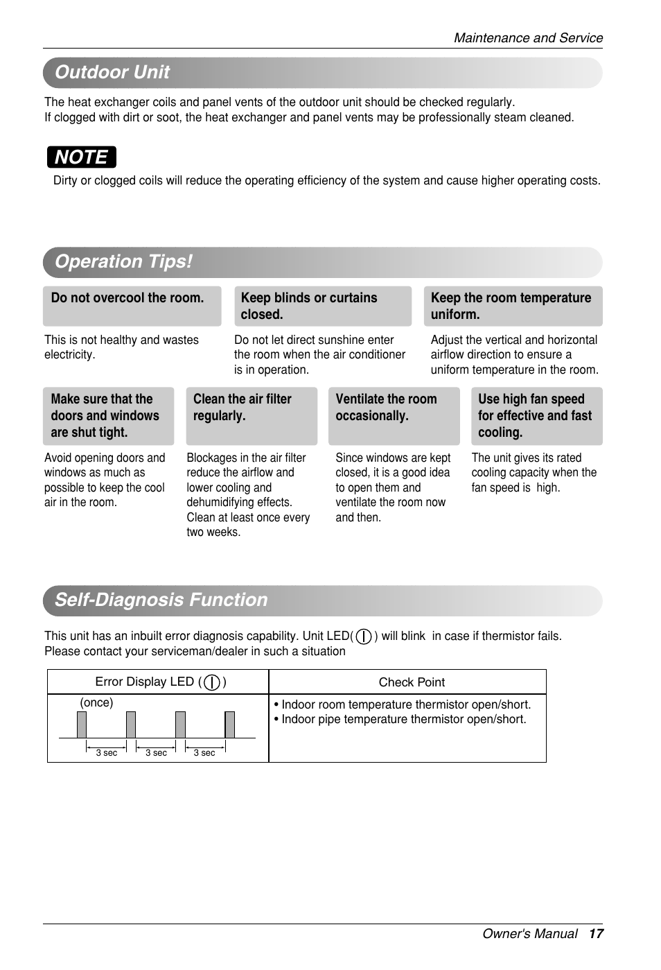 Outdoor unit, Operation tips! self-diagnosis function | Heat Controller VMH30SB-1 User Manual | Page 18 / 19
