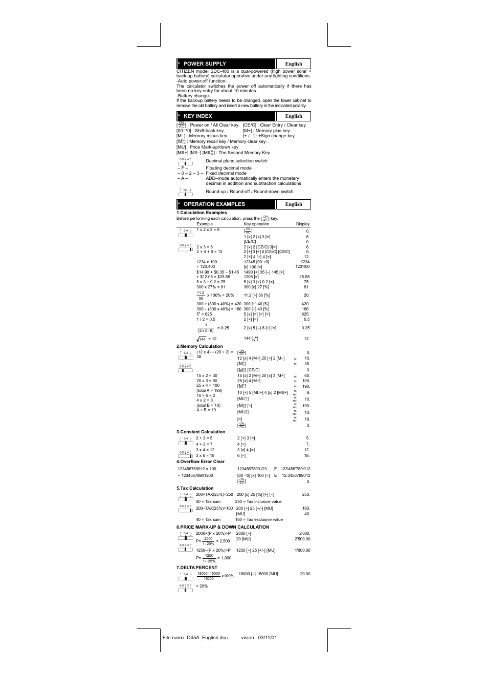 CITIZEN SDC-400BII User Manual | Page 2 / 15