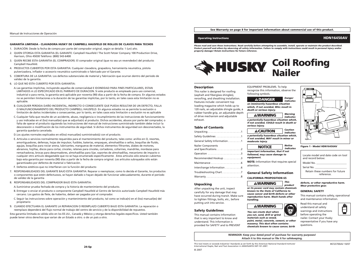 Husky 23-SP HDN16450AV User Manual | 12 pages