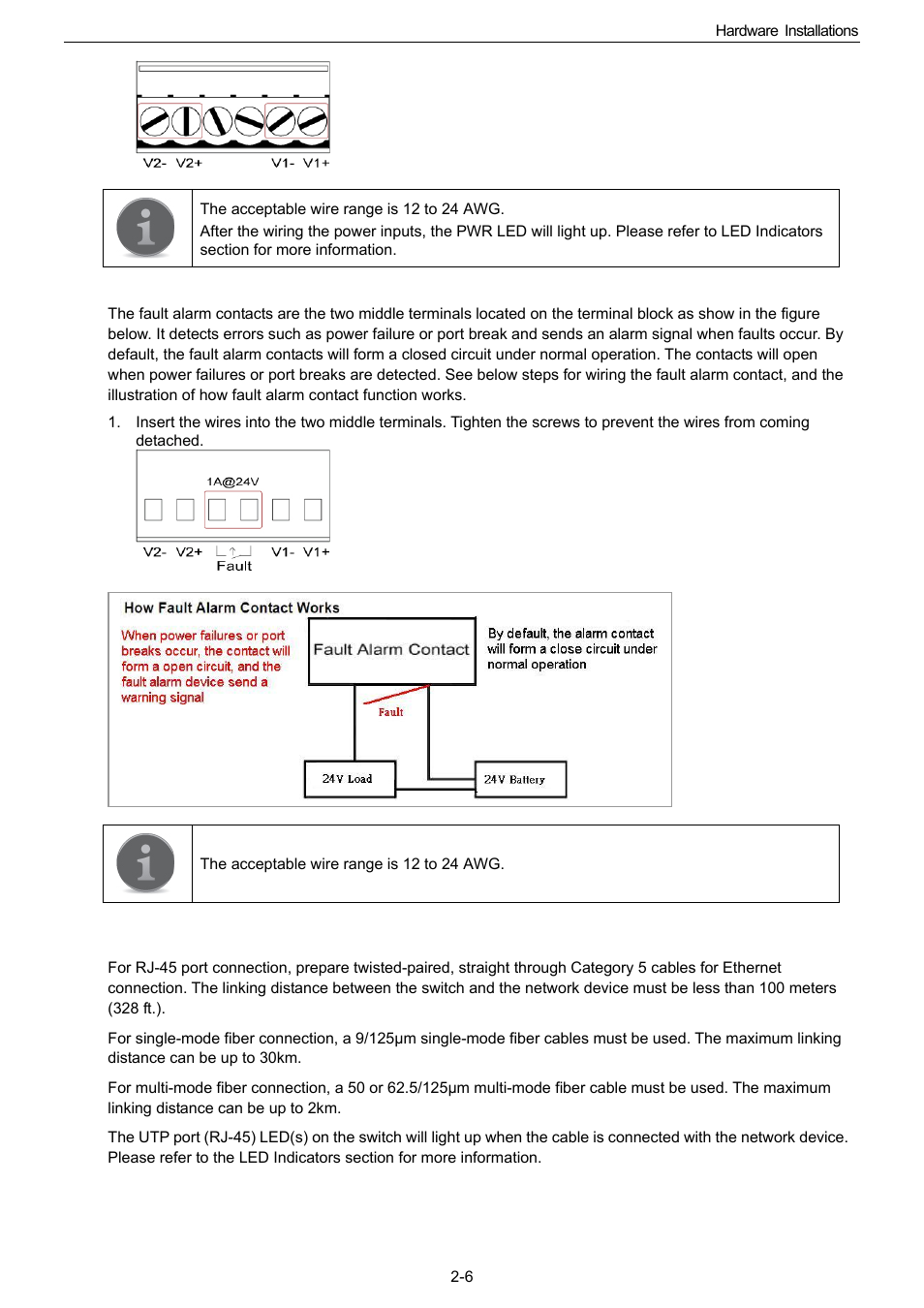 Wiring the fault alarm contact, Cabling | Husky HME-423E User Manual | Page 13 / 77