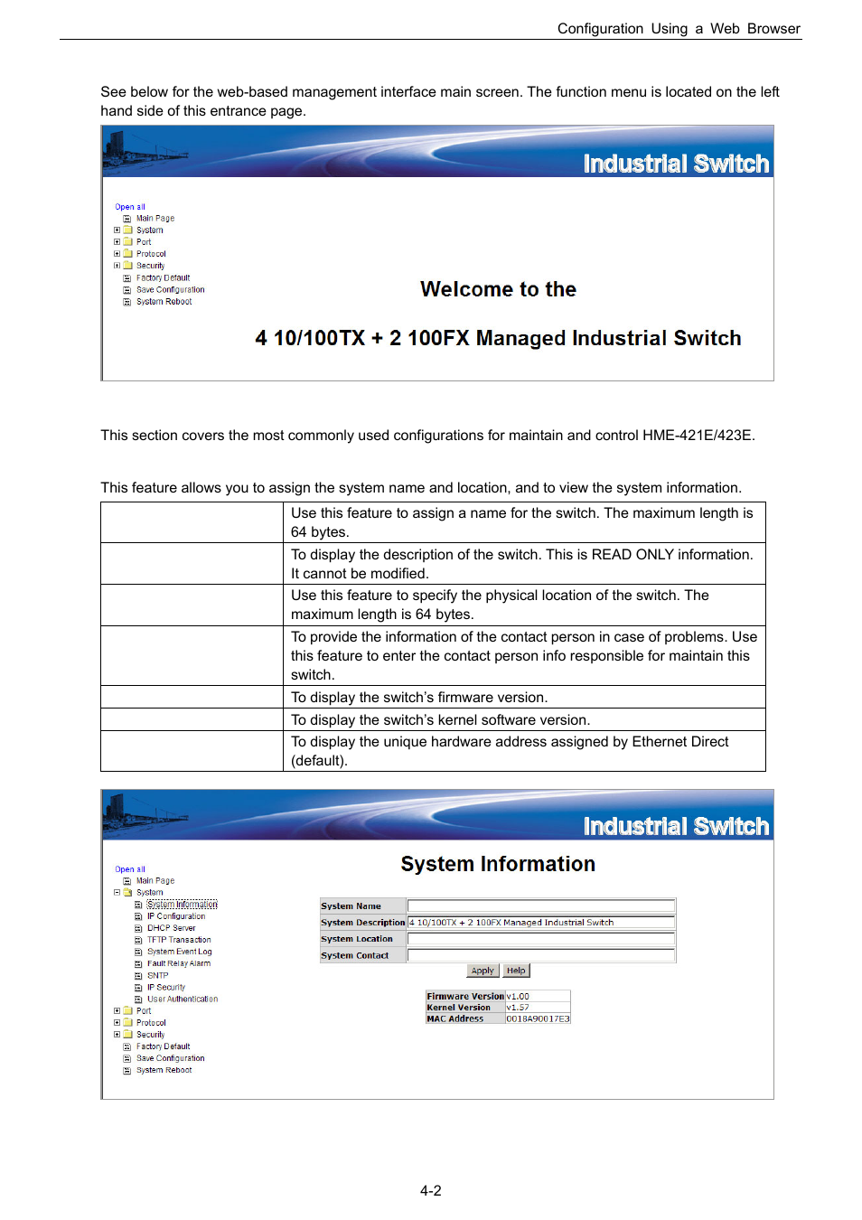 Management main screen, Basic settings, System information | 4 management main screen, 5 basic settings | Husky HME-423E User Manual | Page 18 / 77