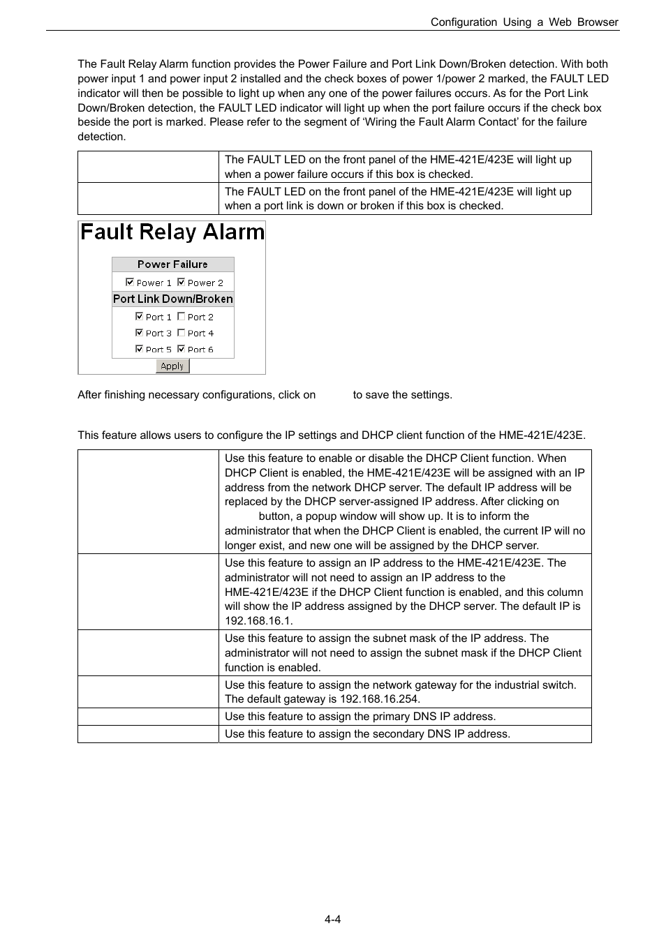 Fault relay alarm, Ip configuration | Husky HME-423E User Manual | Page 20 / 77