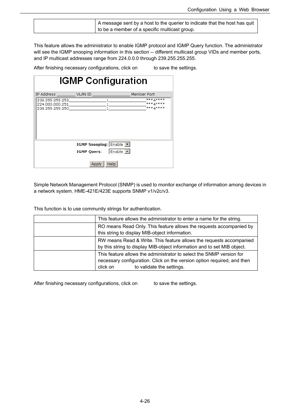 Snmp configuration | Husky HME-423E User Manual | Page 42 / 77