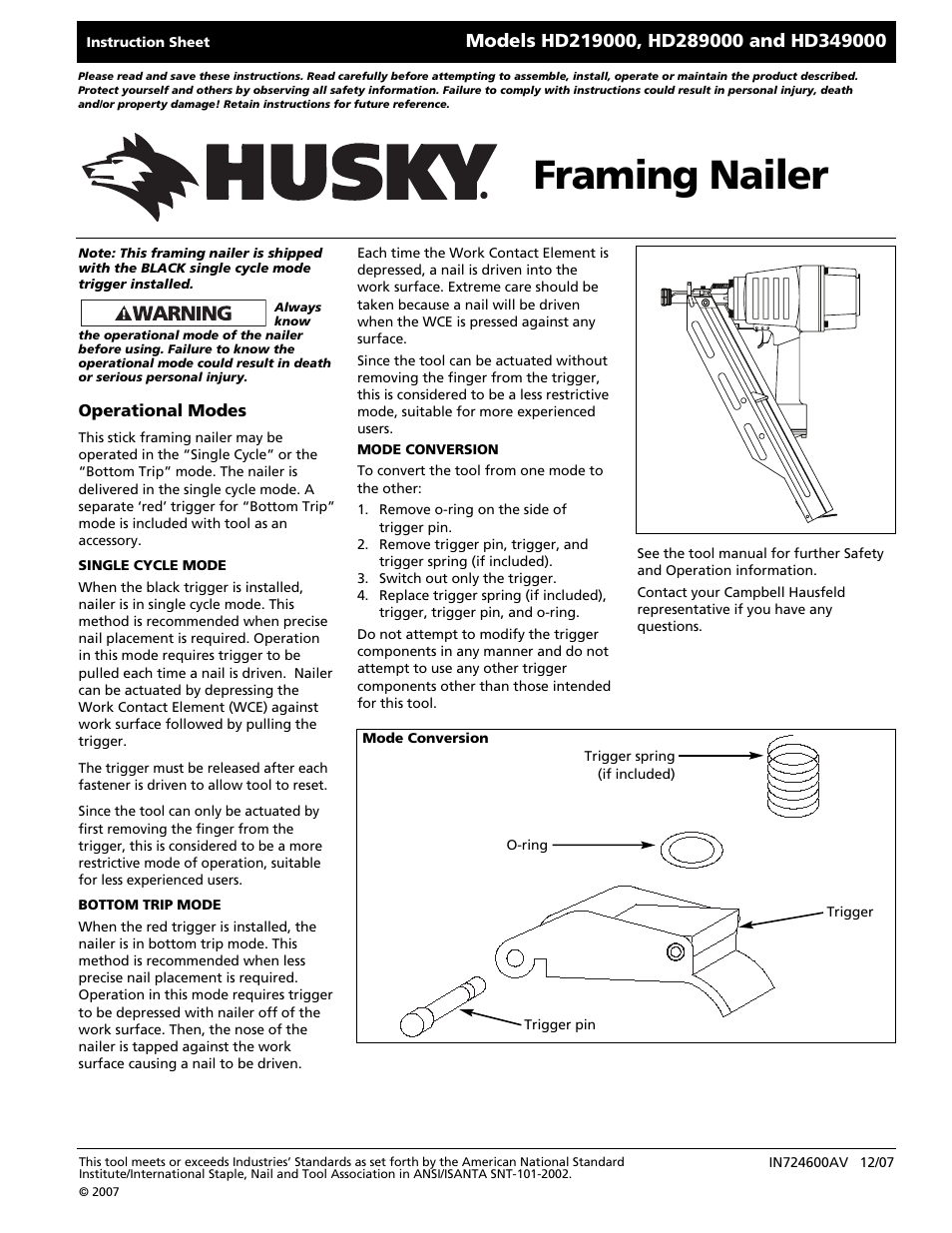 Husky HD219000 User Manual | 4 pages