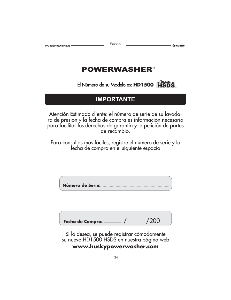 Importante | Husky HD1500 User Manual | Page 24 / 68