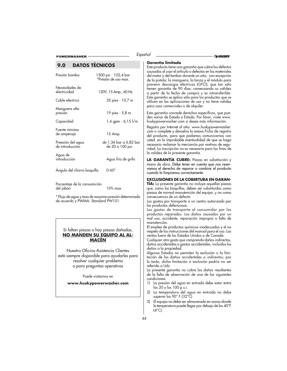 Husky HD1500 User Manual | Page 44 / 68