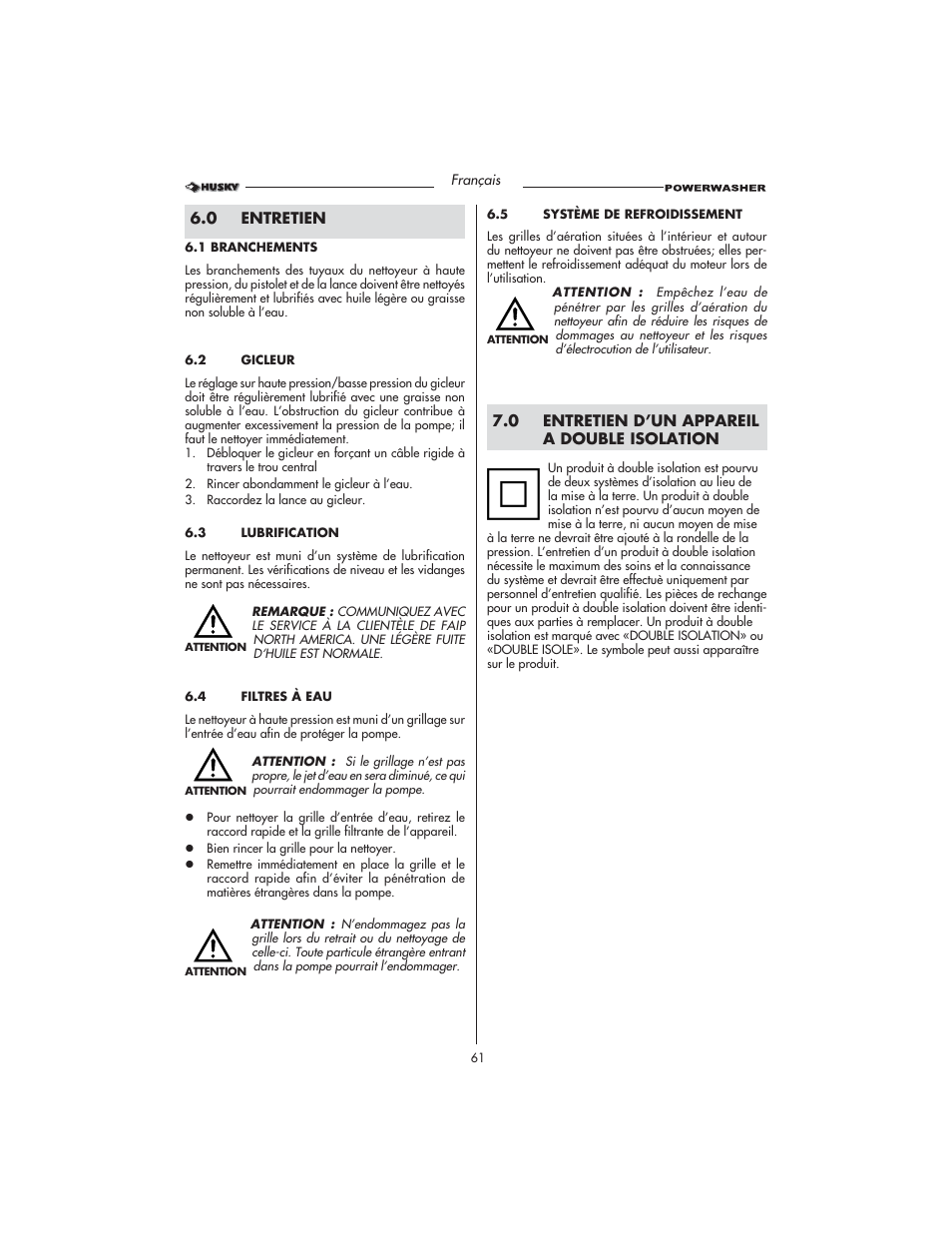 Husky HD1500 User Manual | Page 61 / 68