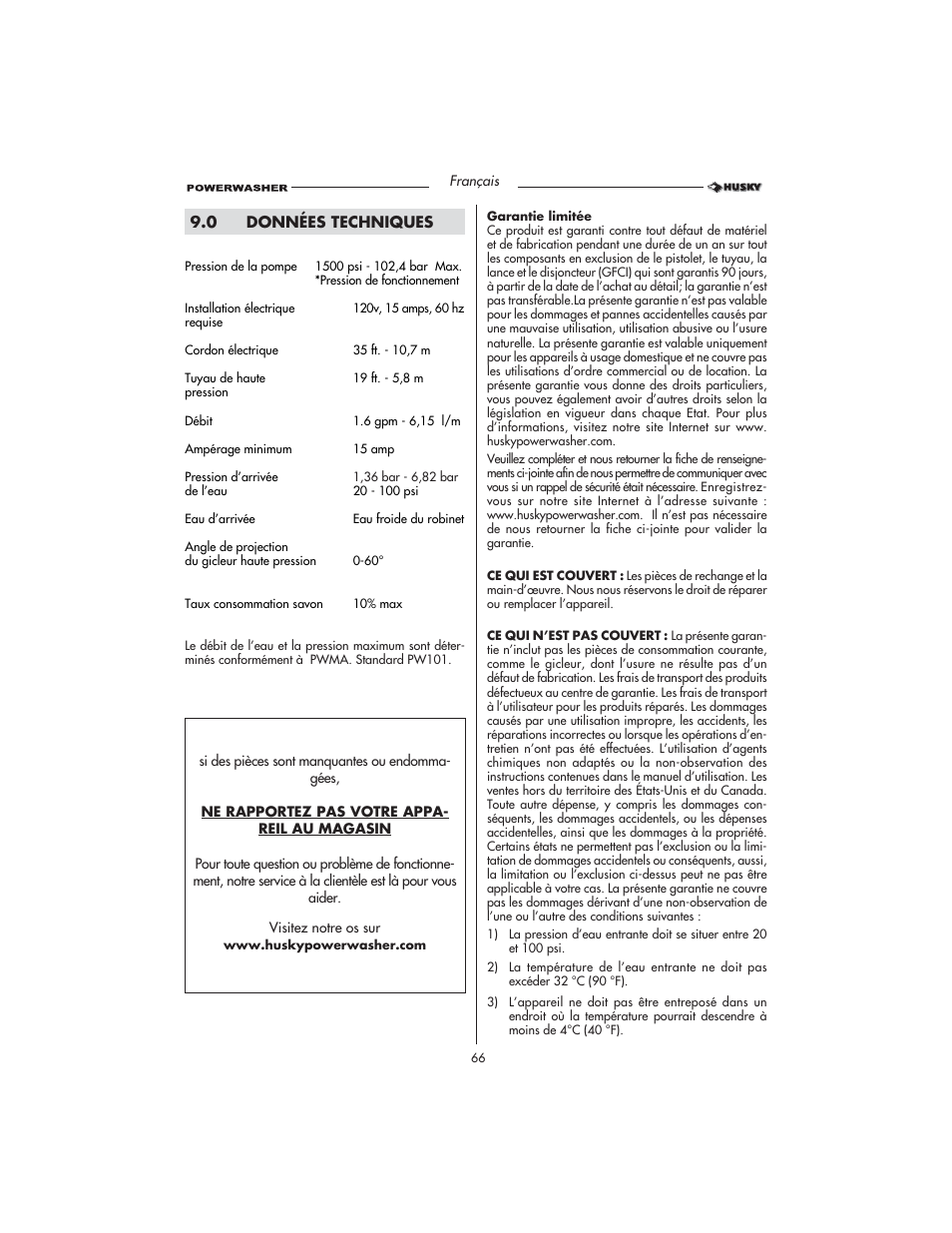 Husky HD1500 User Manual | Page 66 / 68