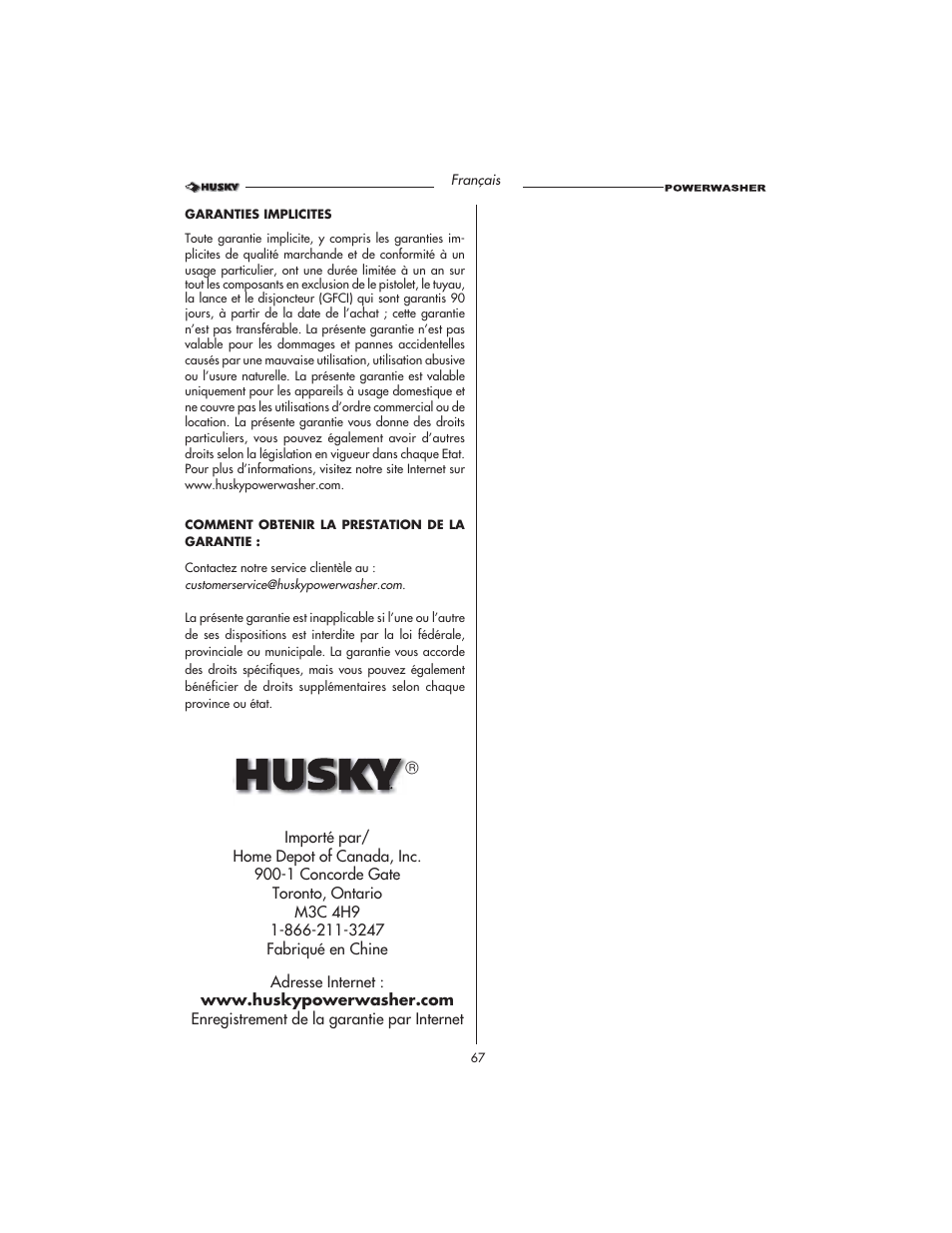 Husky HD1500 User Manual | Page 67 / 68