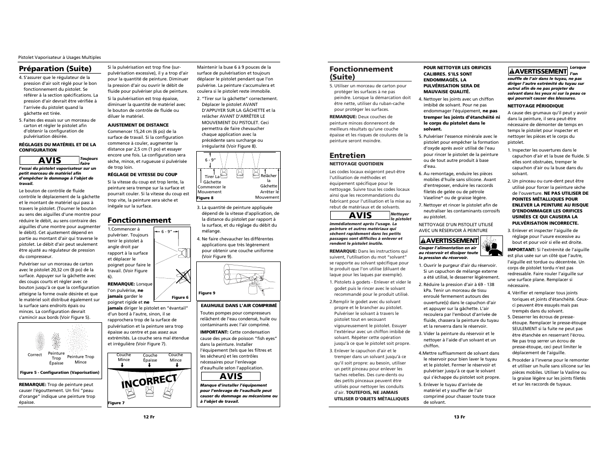 Incorrect, Avis, Fonctionnement (suite) | Entretien, Fonctionnement, Préparation (suite) | Husky HDS420 User Manual | Page 12 / 24