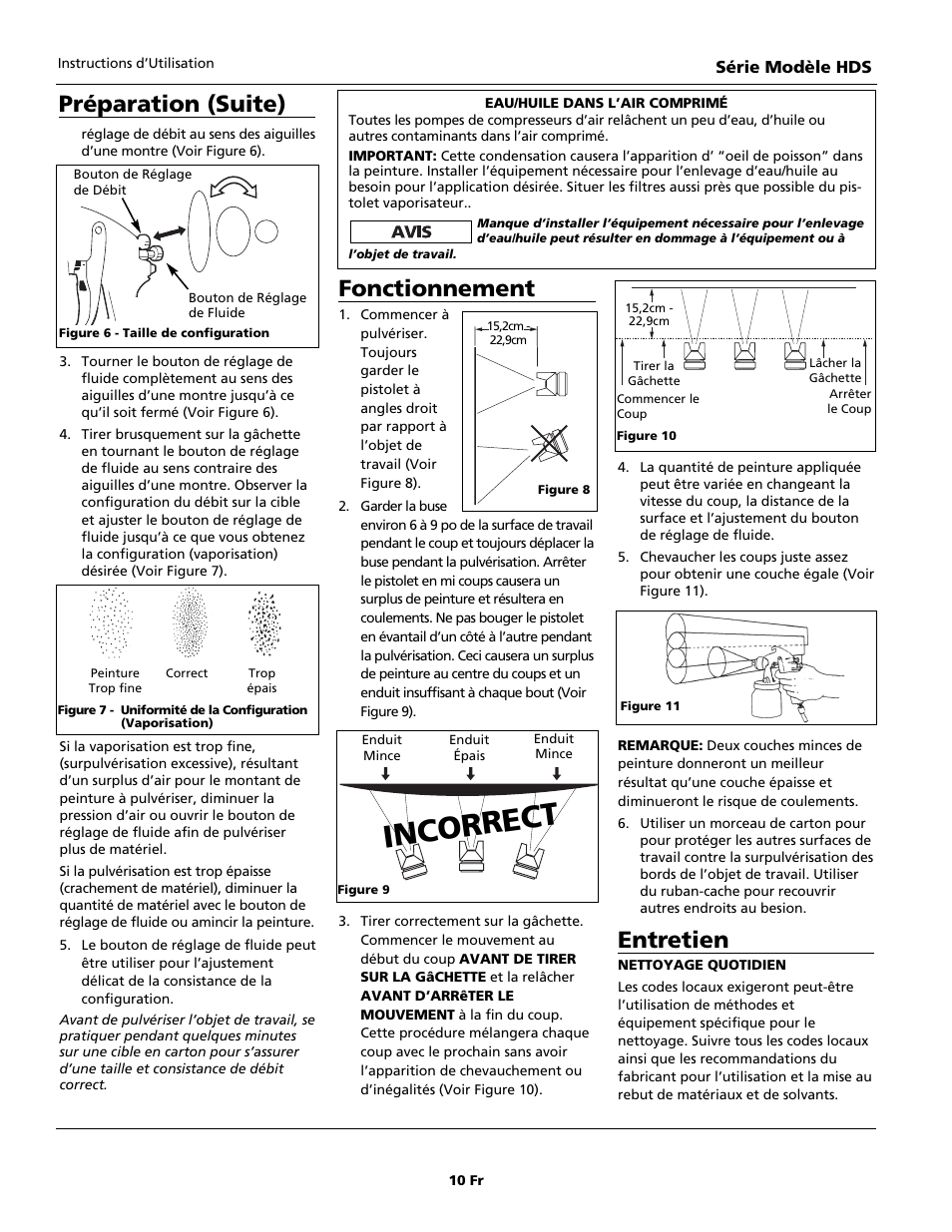 Incorrect, Fonctionnement, Entretien | Préparation (suite) | Husky HDS Series User Manual | Page 10 / 20