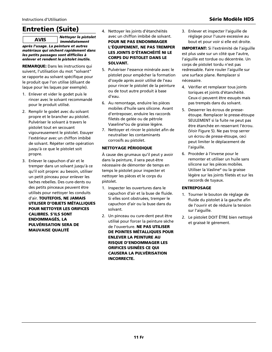 Entretien (suite) | Husky HDS Series User Manual | Page 11 / 20