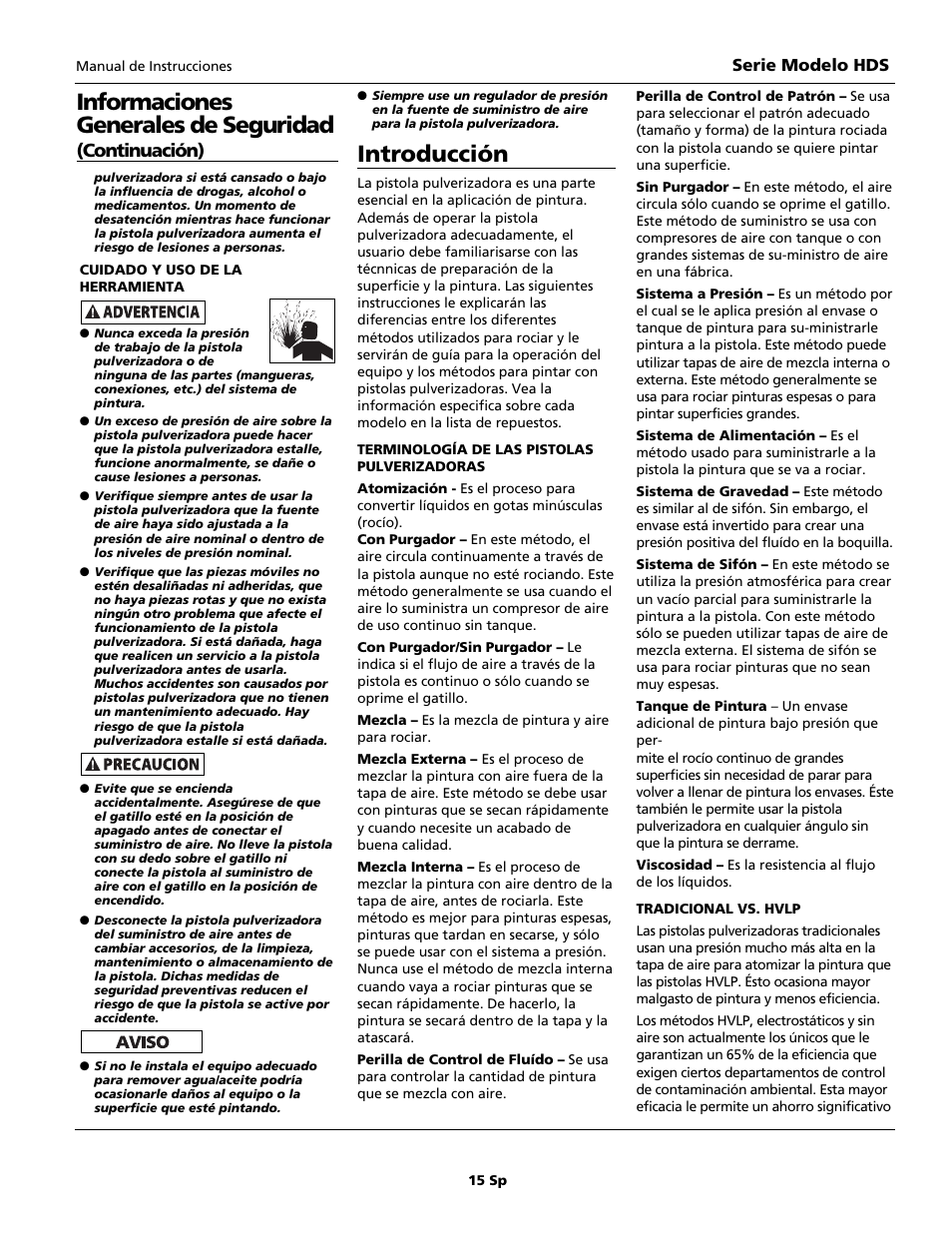 Introducción, Informaciones generales de seguridad, Continuación) | Husky HDS Series User Manual | Page 15 / 20