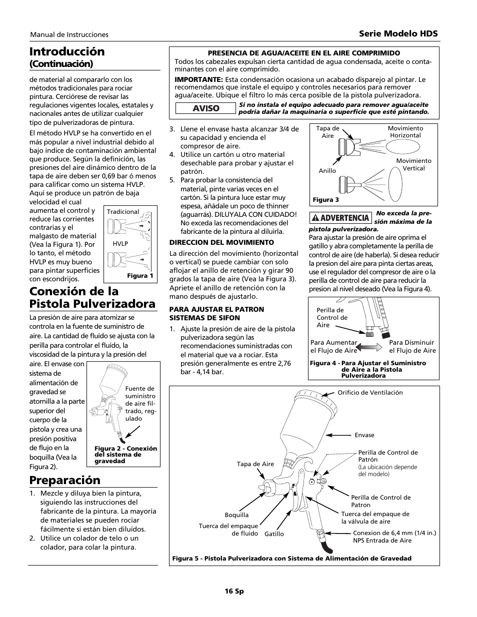 Conexión de la pistola pulverizadora, Preparación, Introducción | Continuación), Serie modelo hds | Husky HDS Series User Manual | Page 16 / 20