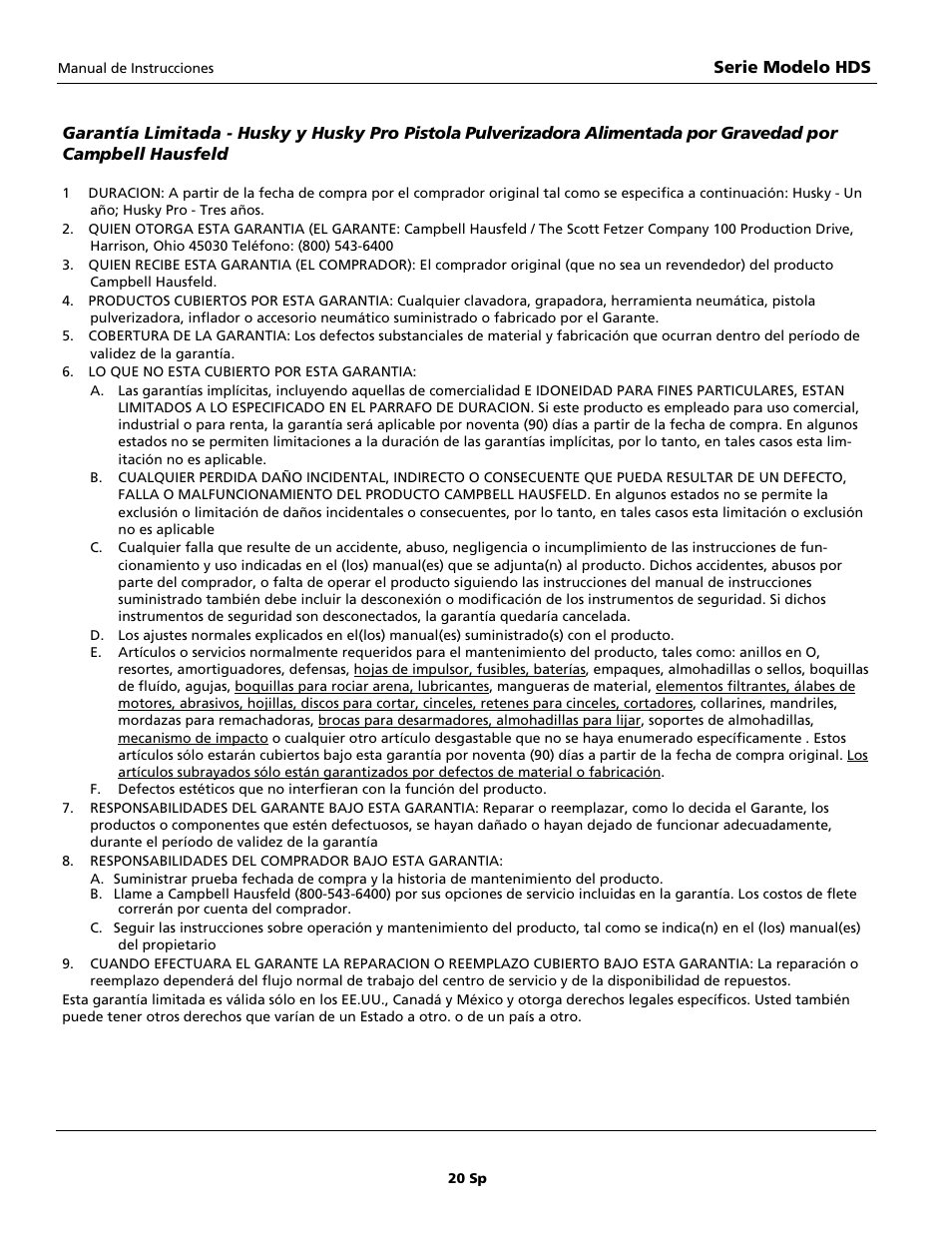 Husky HDS Series User Manual | Page 20 / 20