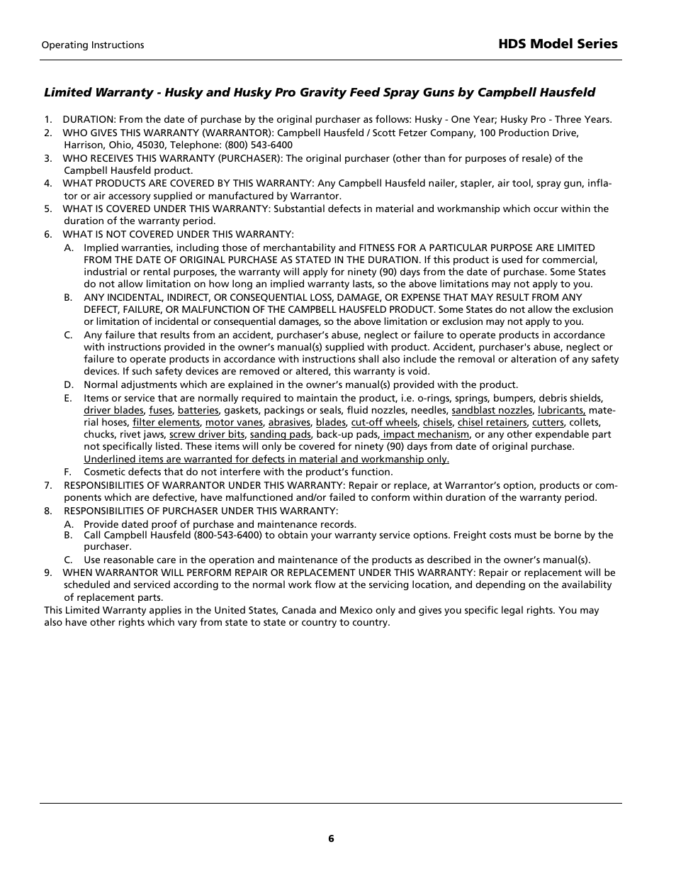 Hds model series | Husky HDS Series User Manual | Page 6 / 20