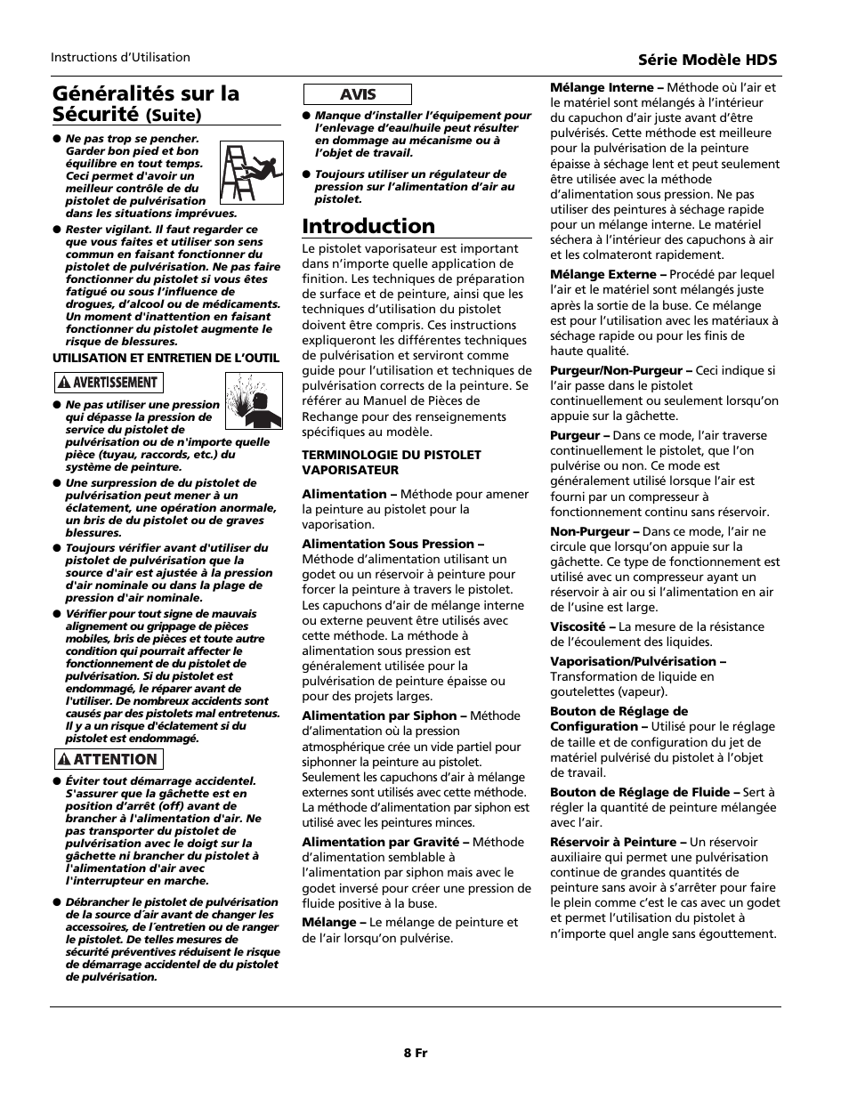 Introduction, Généralités sur la sécurité, Suite) | Husky HDS Series User Manual | Page 8 / 20
