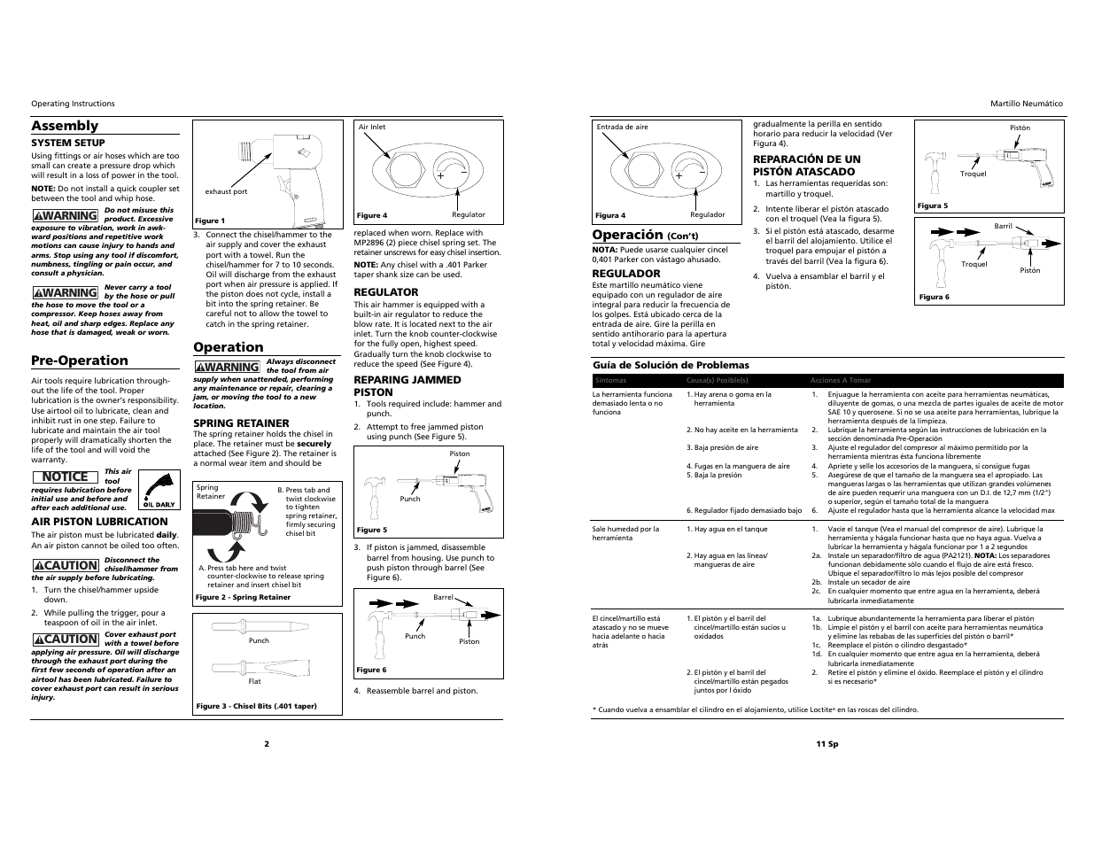 Oil dai ly, Operation, Operación | Assembly, Pre-operation, Notice | Husky HDT103 User Manual | Page 2 / 6