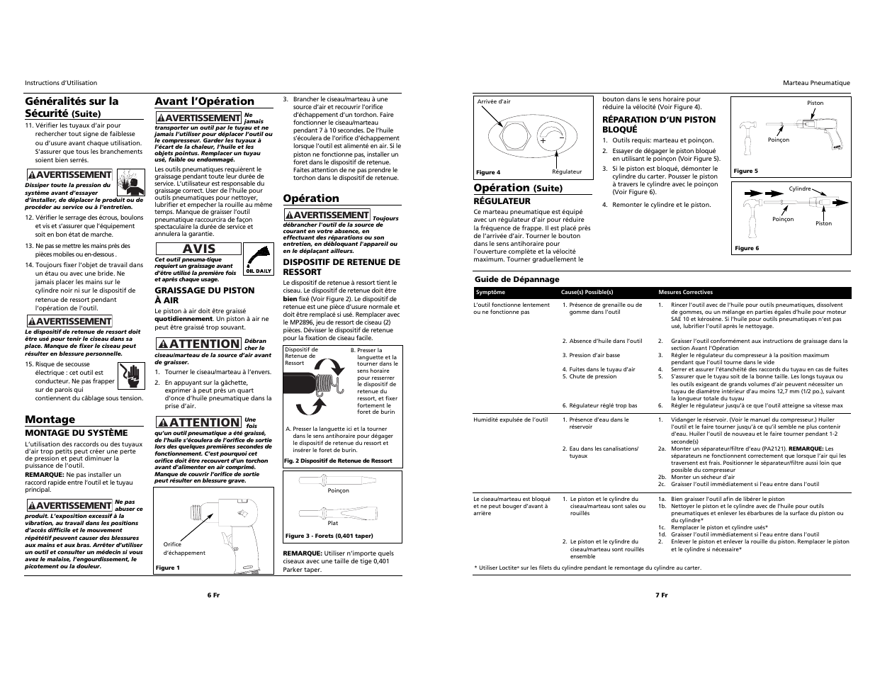 Oil dai ly, Attention, Attention avis | Avant l’opération, Opération, Généralités sur la sécurité, Montage | Husky HDT103 User Manual | Page 6 / 6