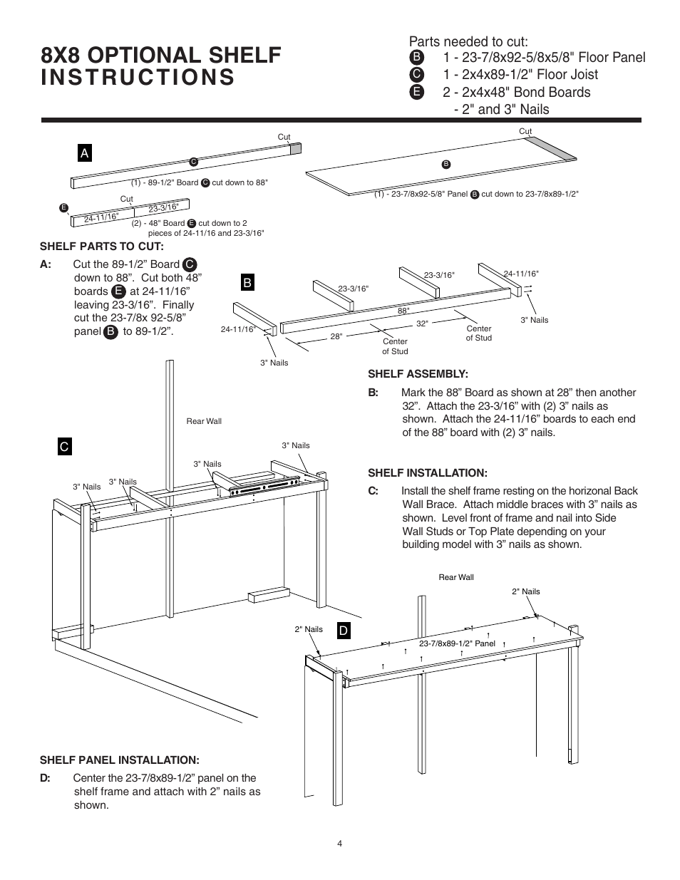 Parts needed to cut, Ab c d | Husky 16628 User Manual | Page 4 / 8