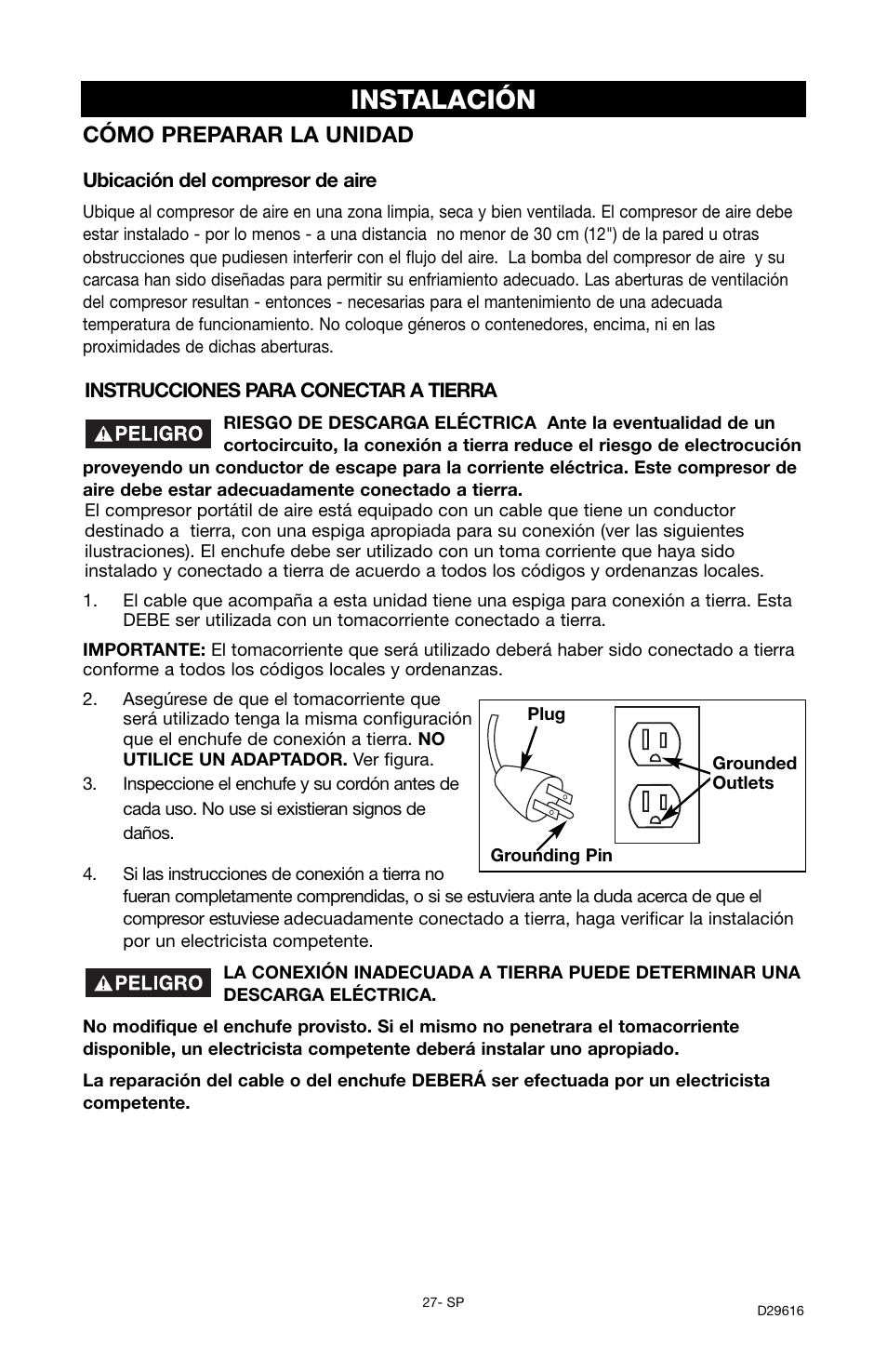 Instalación, Cómo preparar la unidad | Husky D29616 User Manual | Page 27 / 56