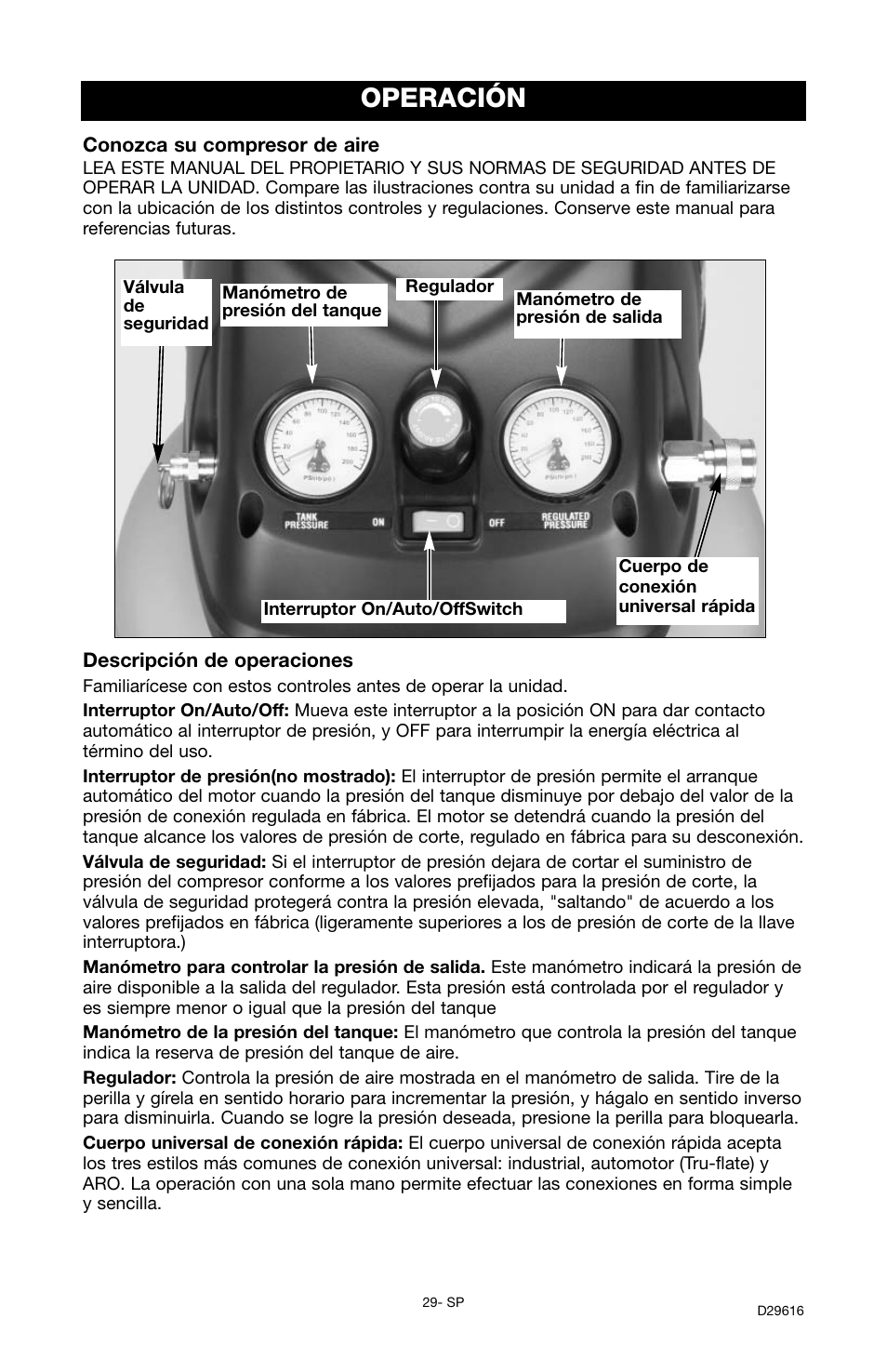 Operación | Husky D29616 User Manual | Page 29 / 56