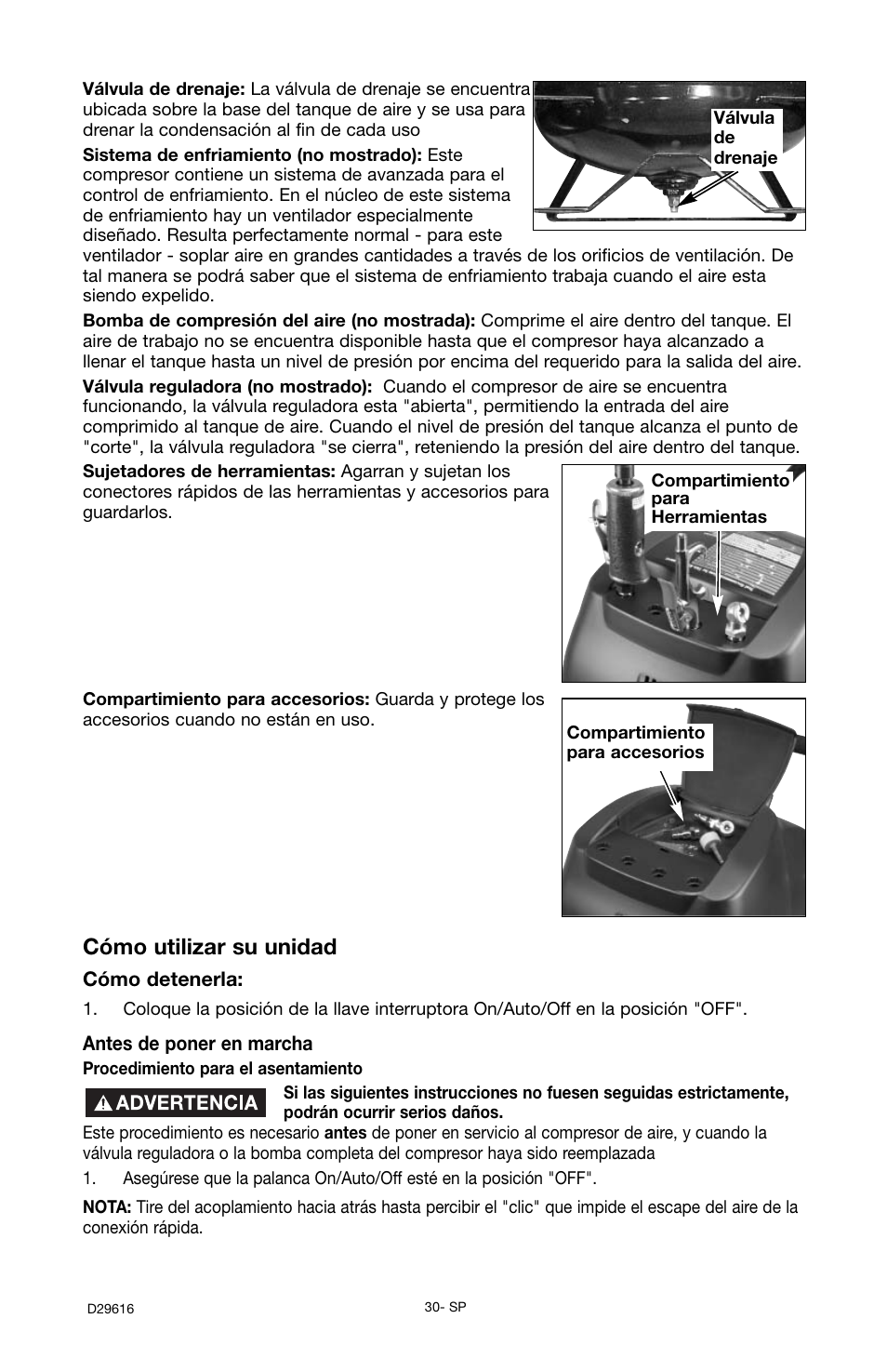 Cómo utilizar su unidad | Husky D29616 User Manual | Page 30 / 56