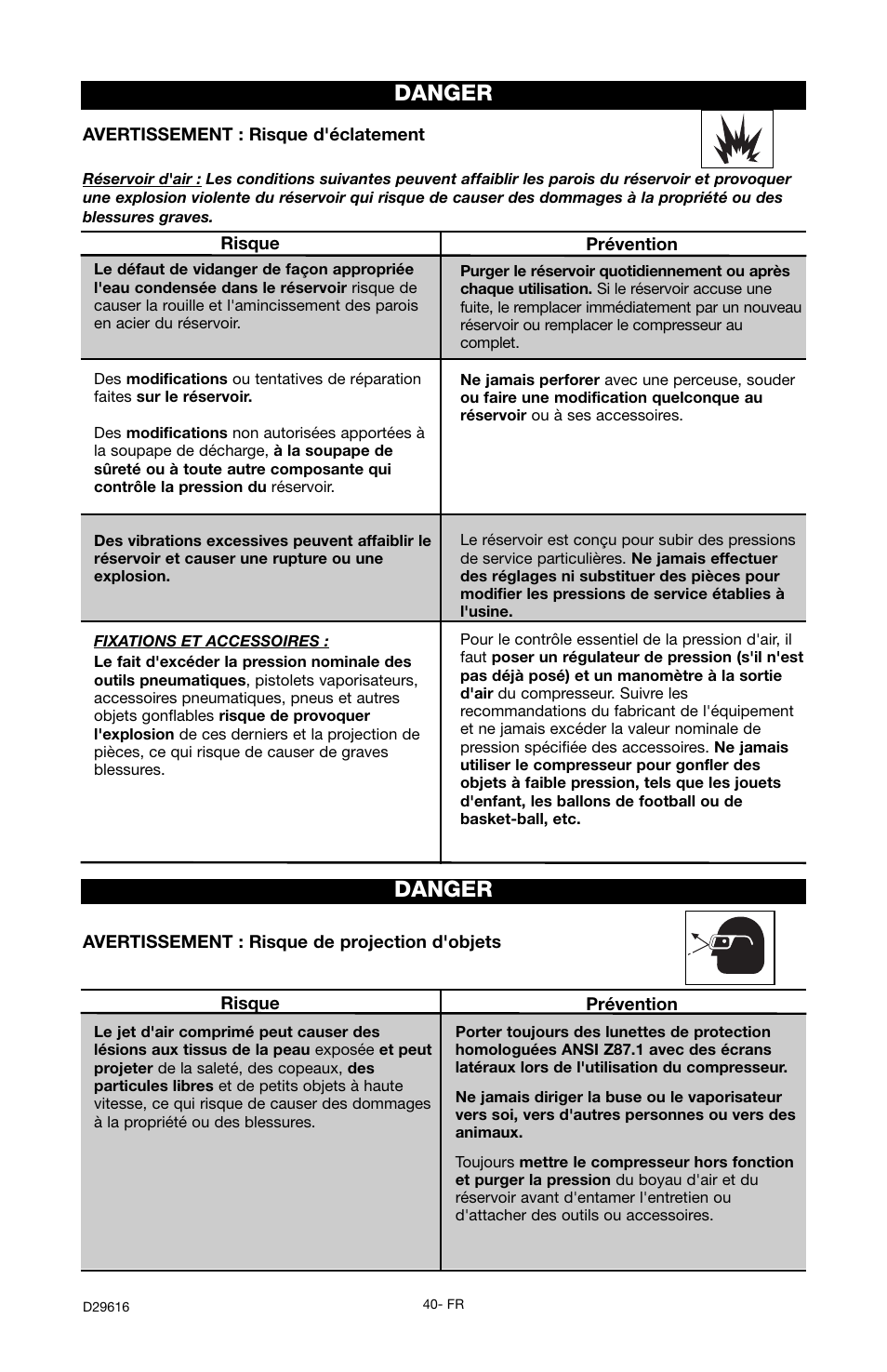 Danger | Husky D29616 User Manual | Page 40 / 56