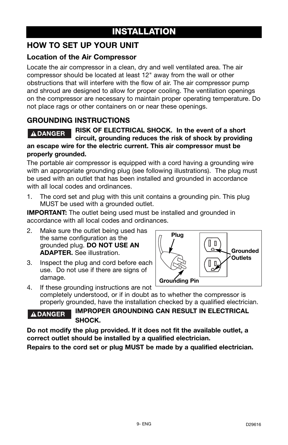 Installation, How to set up your unit | Husky D29616 User Manual | Page 9 / 56