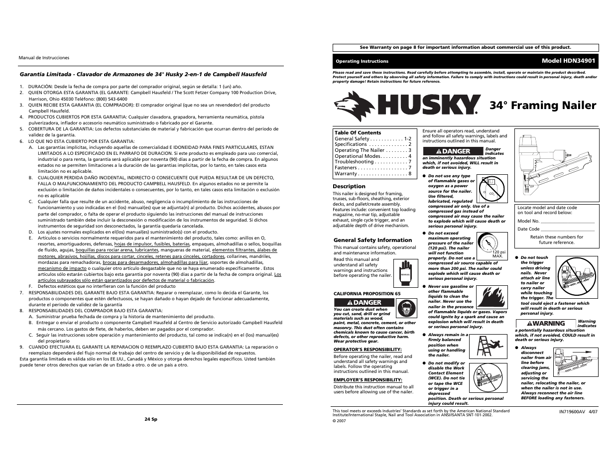 Husky HDN34901 User Manual | 12 pages