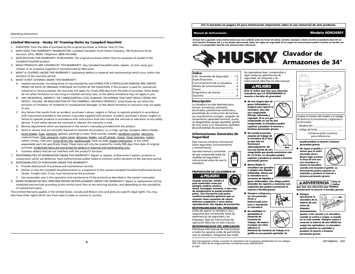 Clavador de armazones de 34 | Husky HDN34901 User Manual | Page 8 / 12