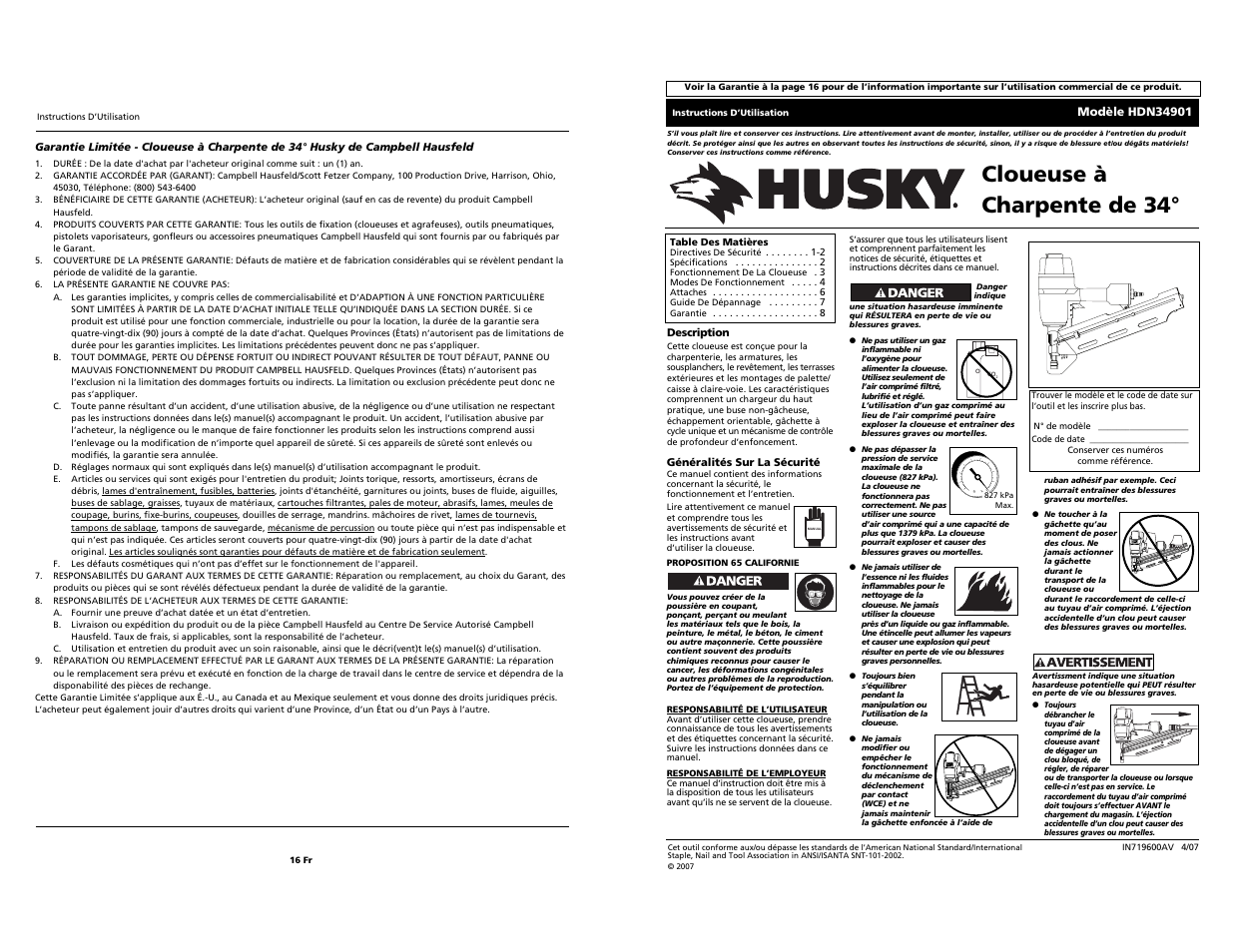 Cloueuse à charpente de 34 | Husky HDN34901 User Manual | Page 9 / 12