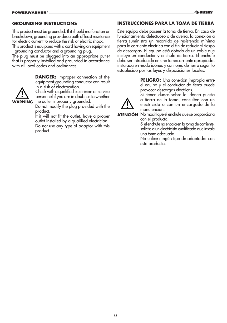 Husky POWERWASHER 1800PSI User Manual | Page 10 / 36