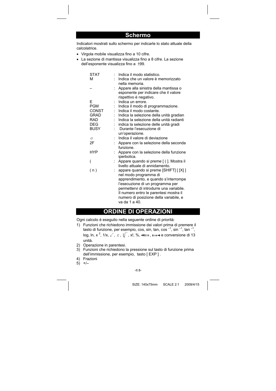 Schermo, Ordine di operazioni | CITIZEN SRP-265N User Manual | Page 103 / 192