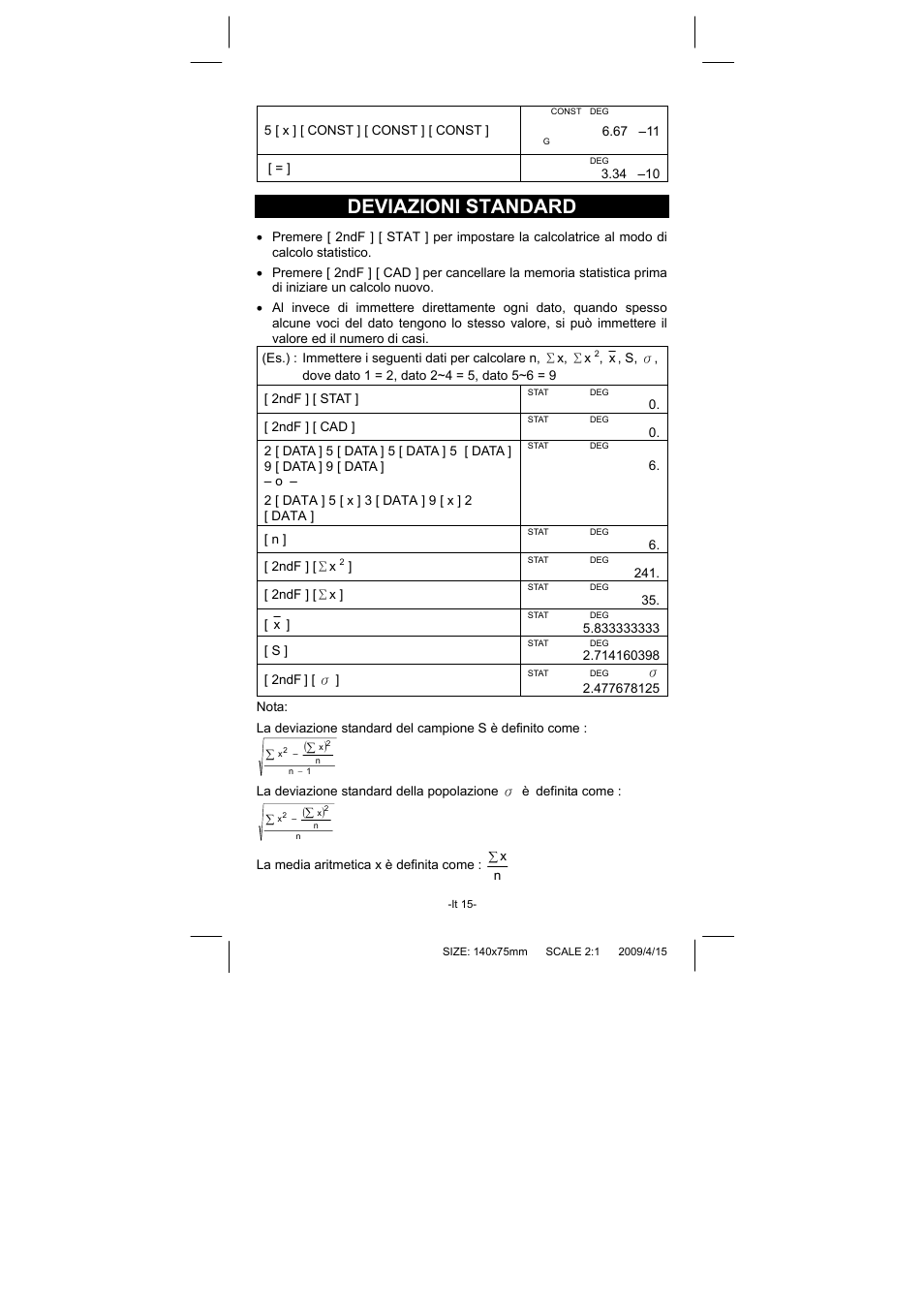 Deviazioni standard | CITIZEN SRP-265N User Manual | Page 110 / 192