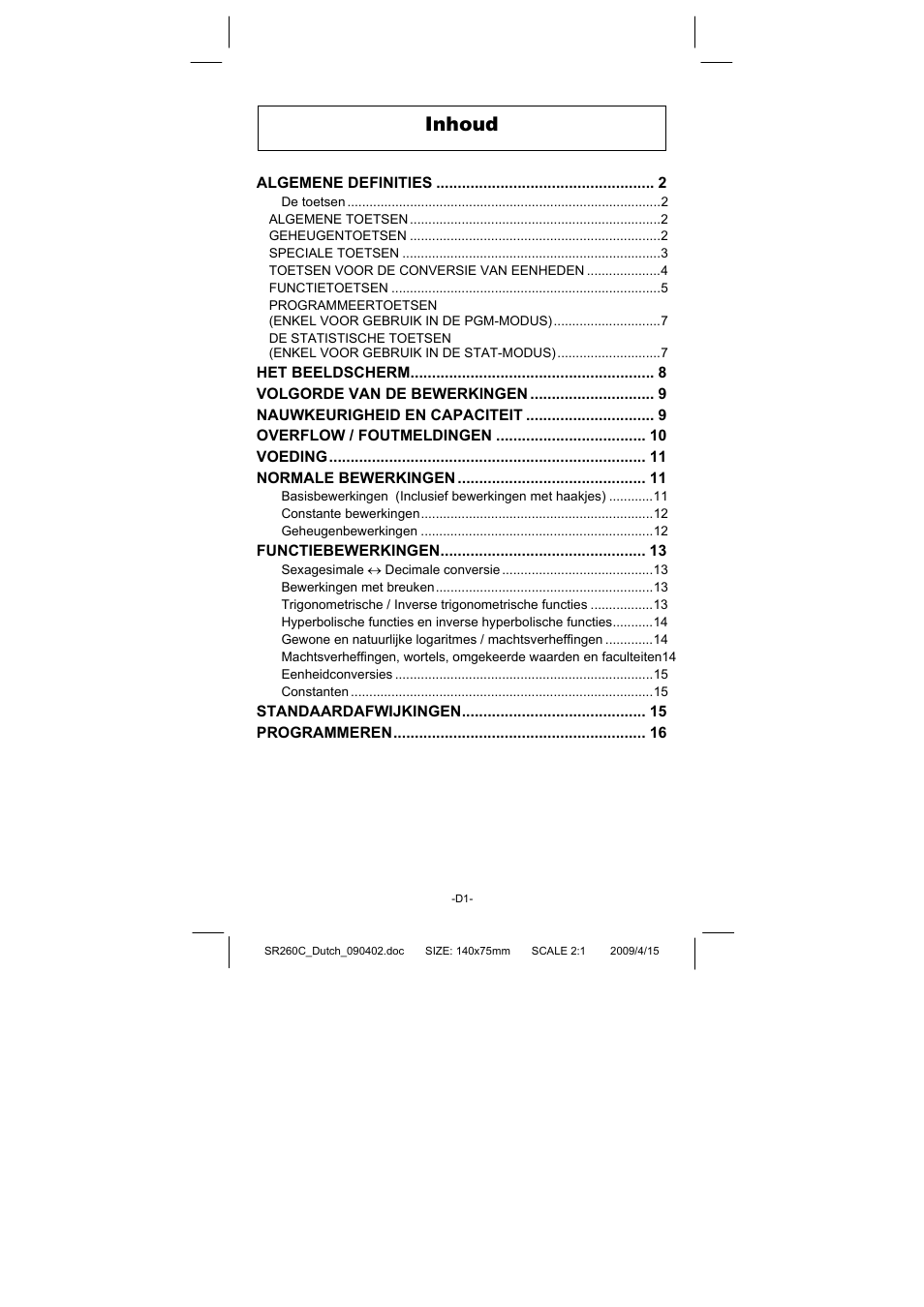 Inhoud | CITIZEN SRP-265N User Manual | Page 114 / 192