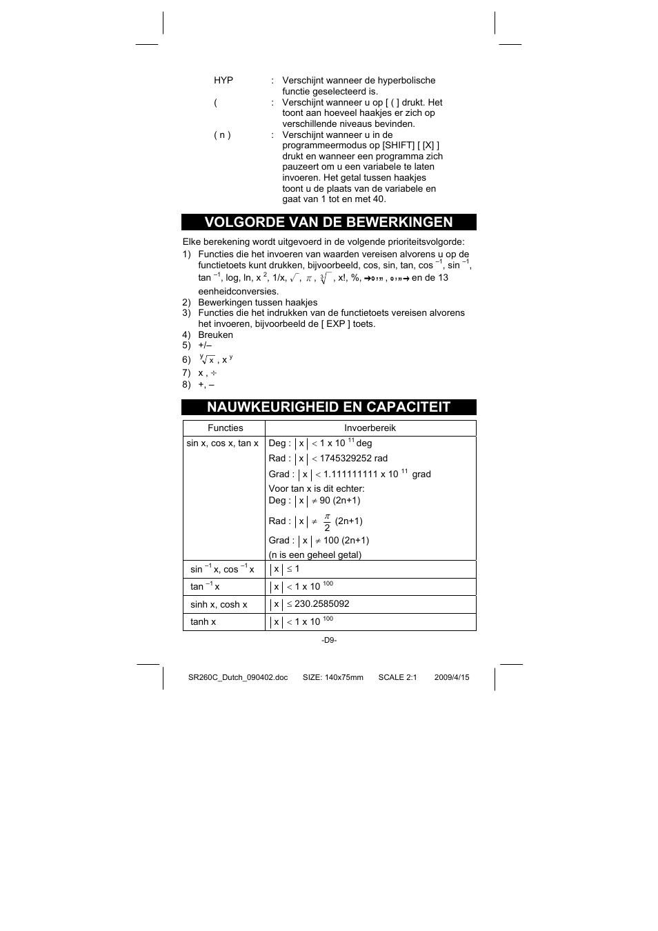 Volgorde van de bewerkingen, Nauwkeurigheid en capaciteit | CITIZEN SRP-265N User Manual | Page 122 / 192