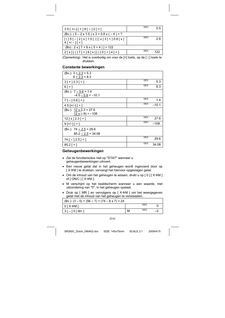 Constante bewerkingen, Geheugenbewerkingen | CITIZEN SRP-265N User Manual | Page 125 / 192