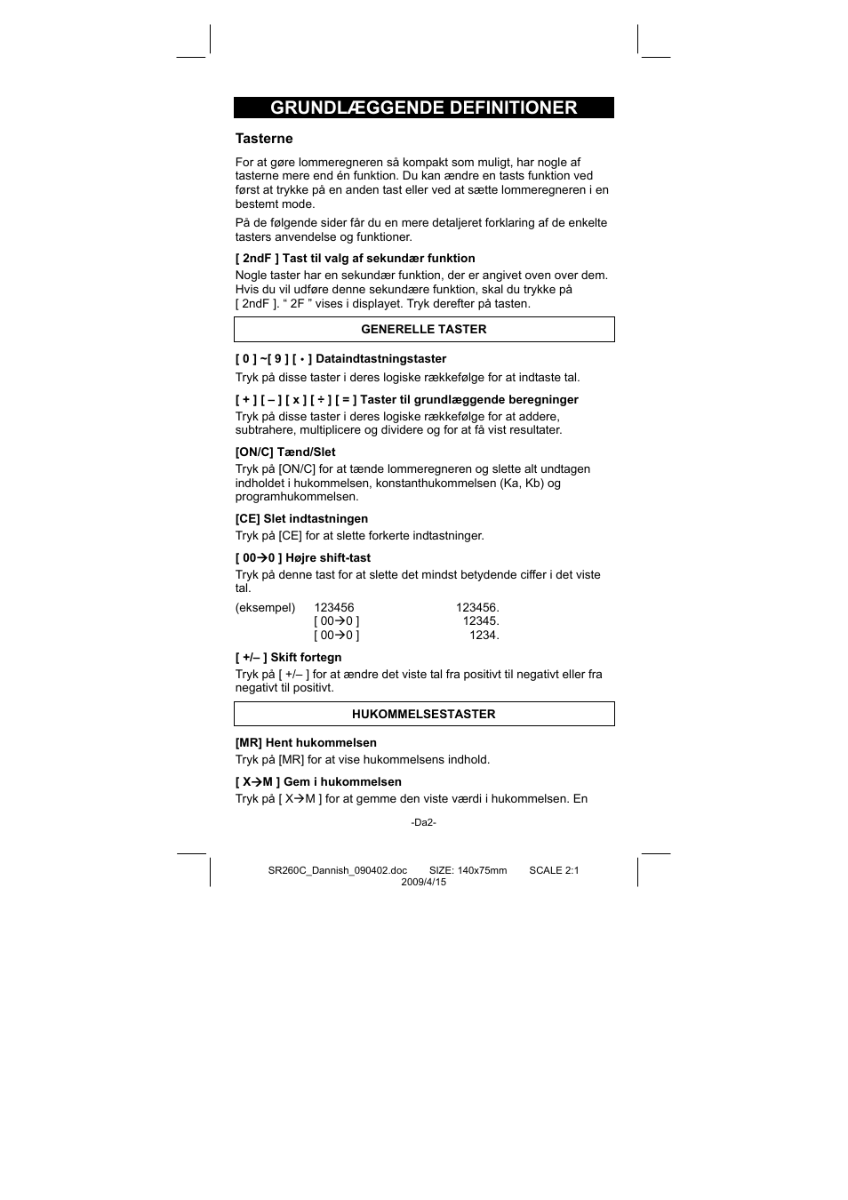 Grundlæggende definitioner | CITIZEN SRP-265N User Manual | Page 134 / 192