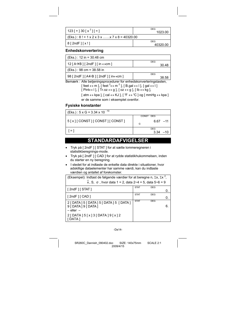 Standardafvigelser, Enhedskonvertering, Fysiske konstanter | CITIZEN SRP-265N User Manual | Page 146 / 192