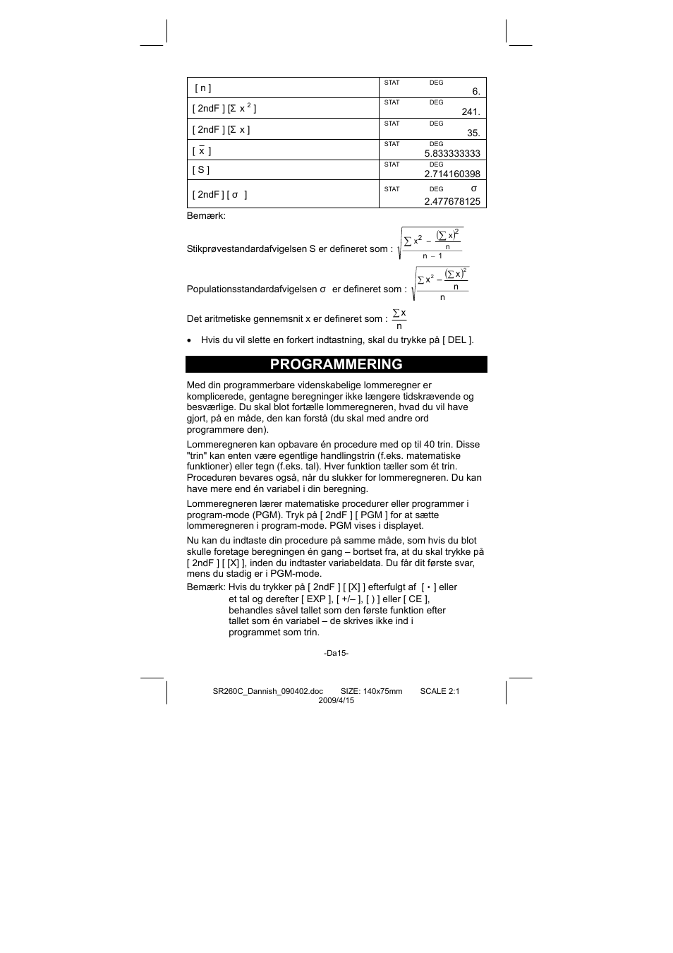 Programmering | CITIZEN SRP-265N User Manual | Page 147 / 192