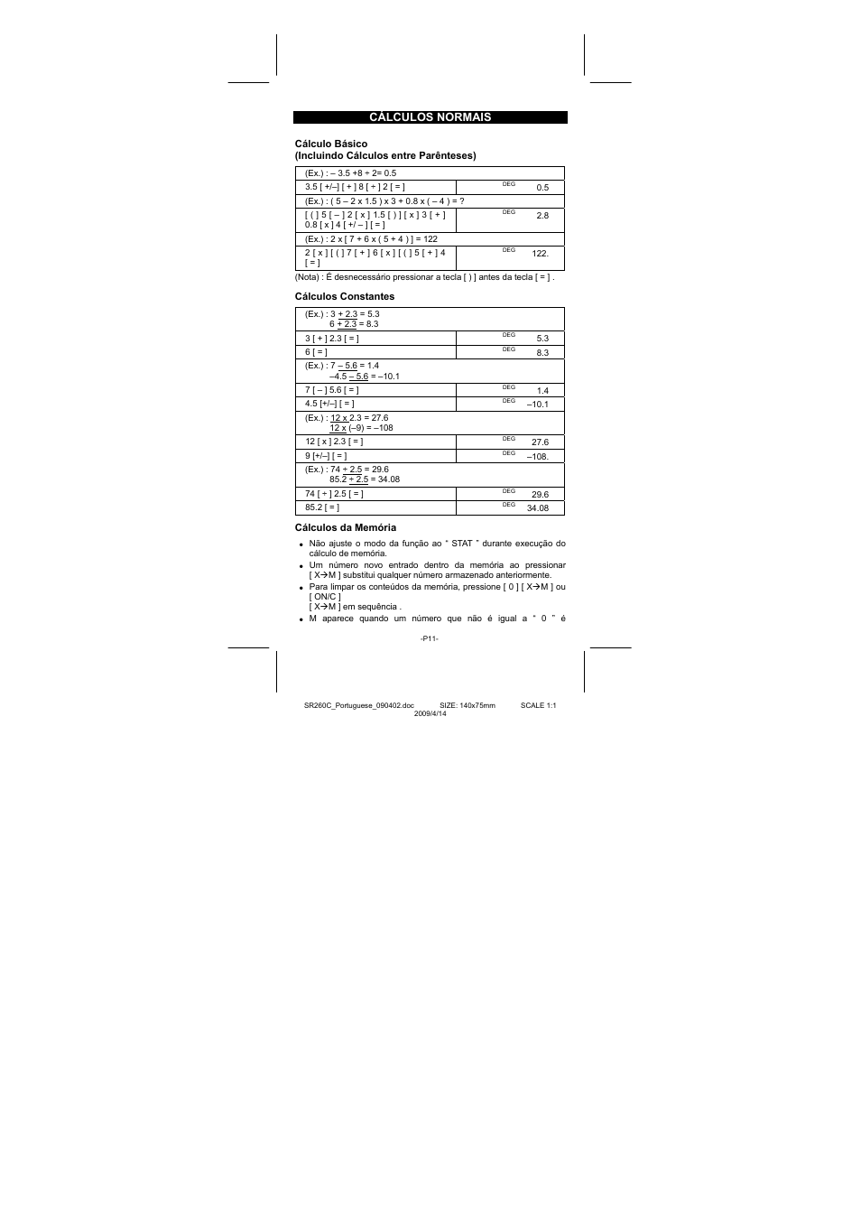 Cálculos normais | CITIZEN SRP-265N User Manual | Page 49 / 192